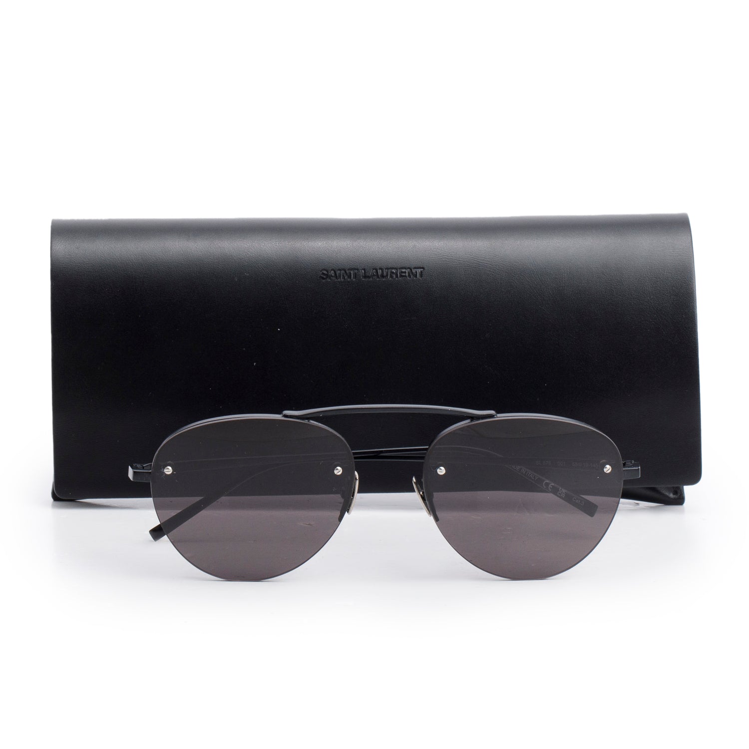 Saint Laurent Black Tone SL 575 Round Aviator Sunglasses w/ Case