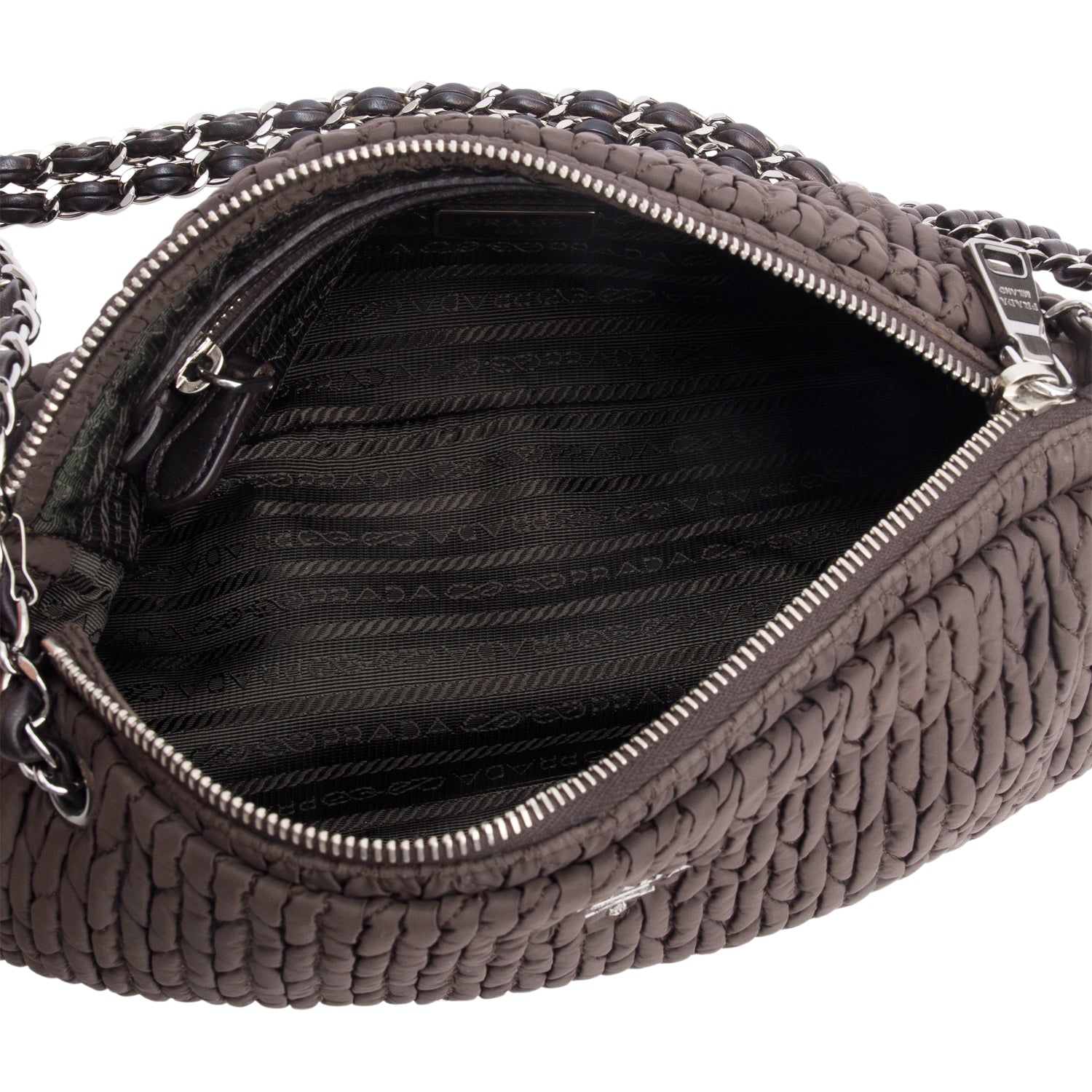 Prada Brown Tessuto Gaufre Nylon Chain Shoulder Bag