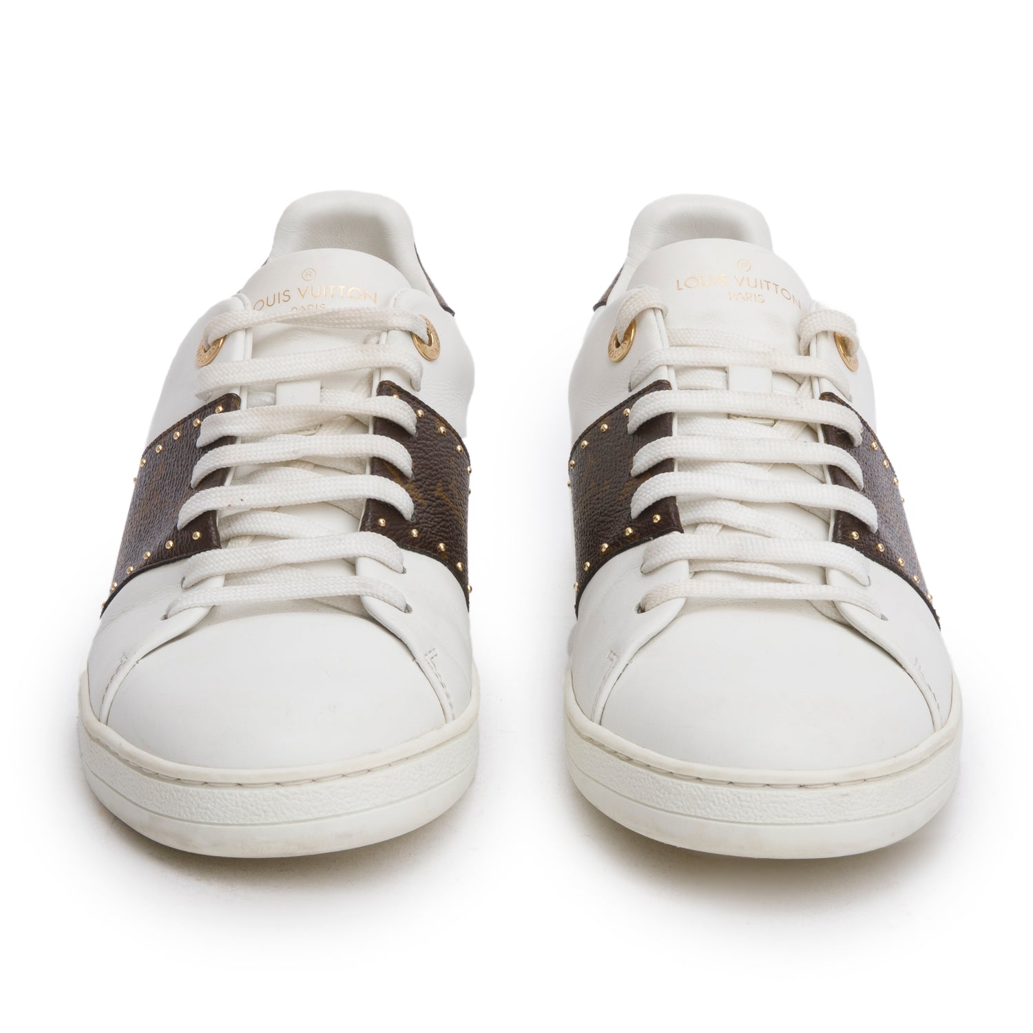 Louis Vuitton 2021 White Calfskin Leather Monogram Canvas Frontrow Sneakers, Size 40