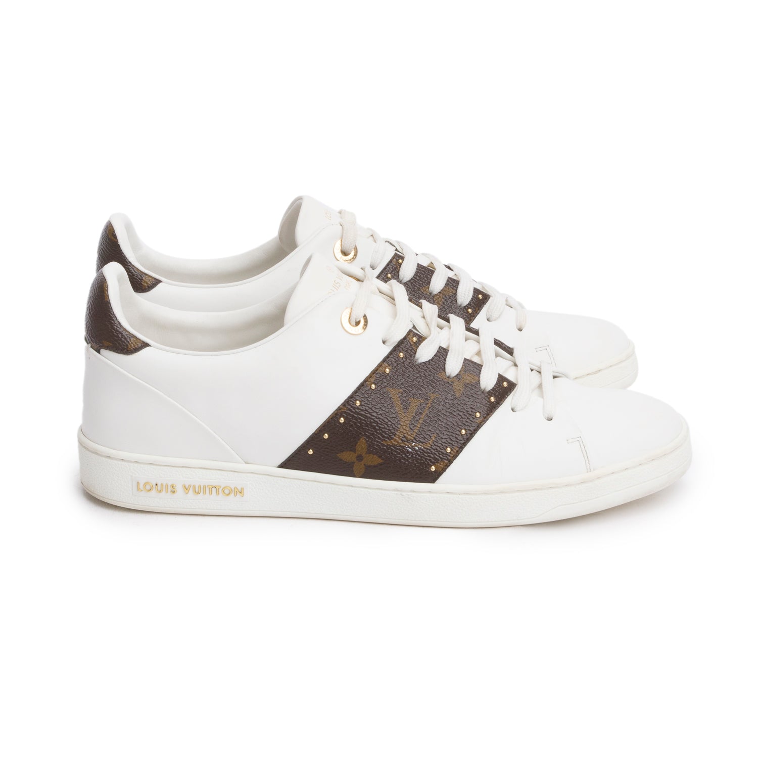 Louis Vuitton 2021 White Calfskin Leather Monogram Canvas Frontrow Sneakers, Size 40