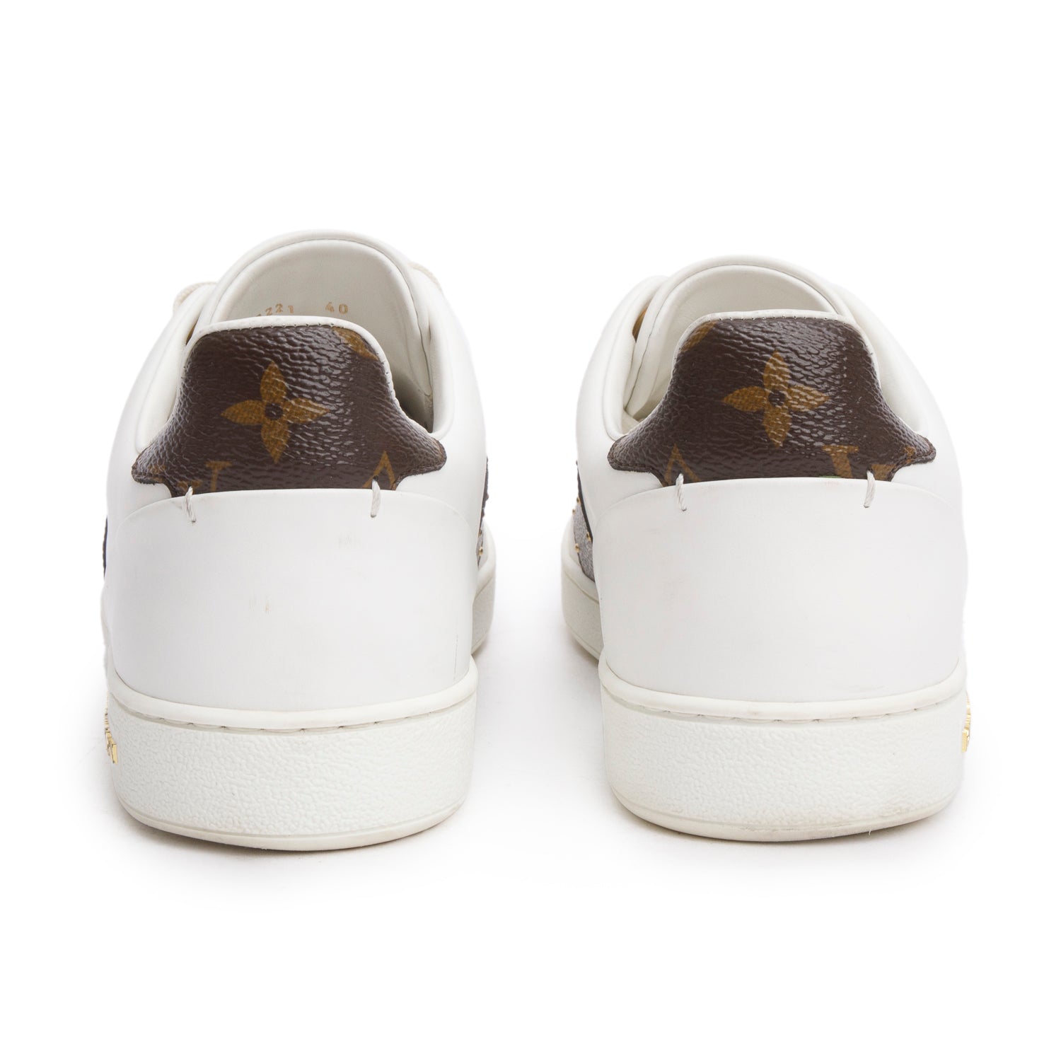 Louis Vuitton 2021 White Calfskin Leather Monogram Canvas Frontrow Sneakers, Size 40