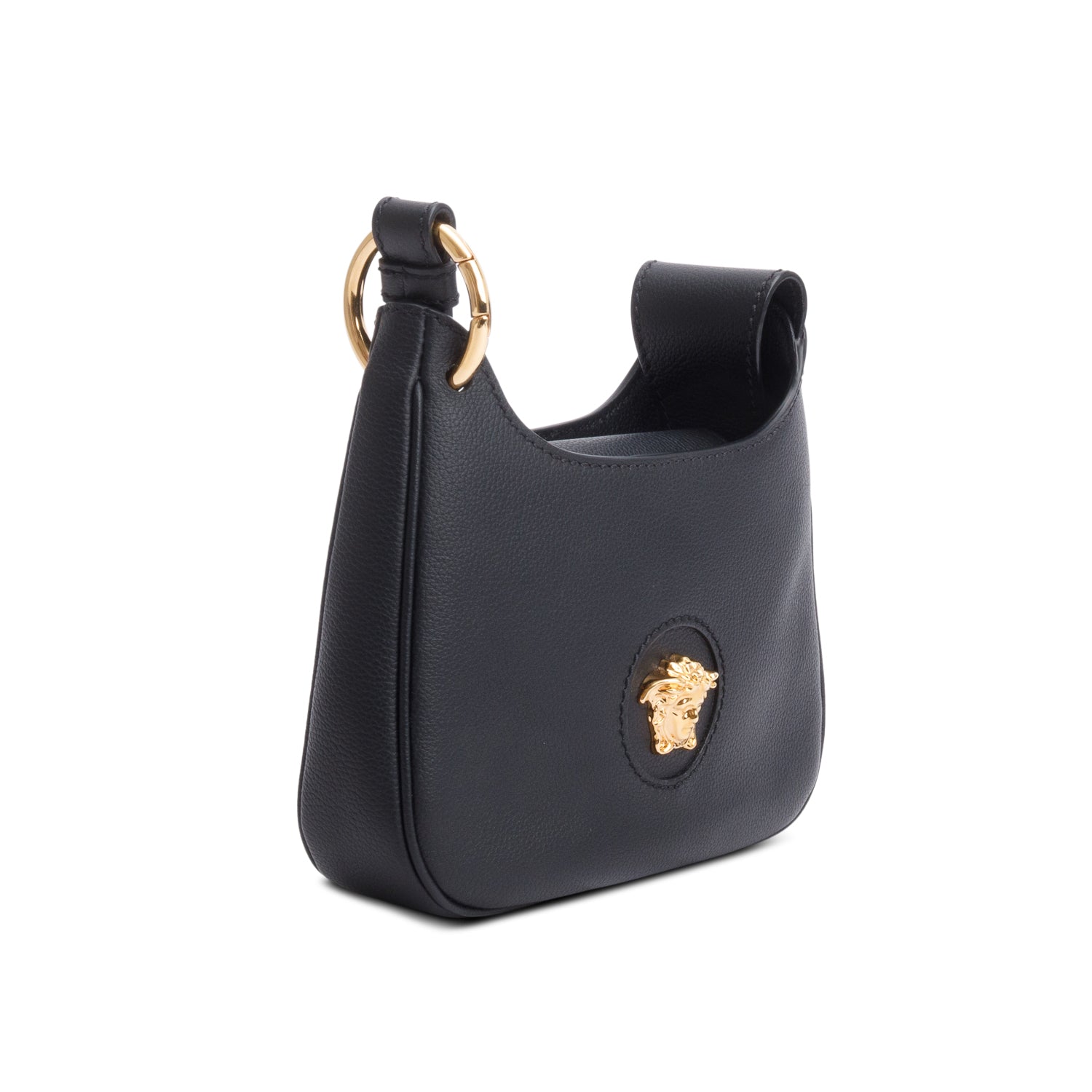 Versace Black Leather La Medusa Mini Hobo Crossbody Bag