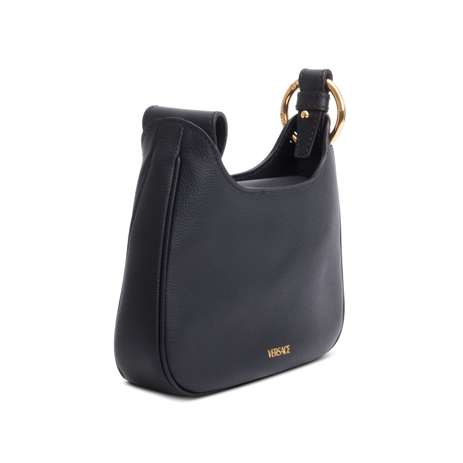 Versace Black Leather La Medusa Mini Hobo Crossbody Bag