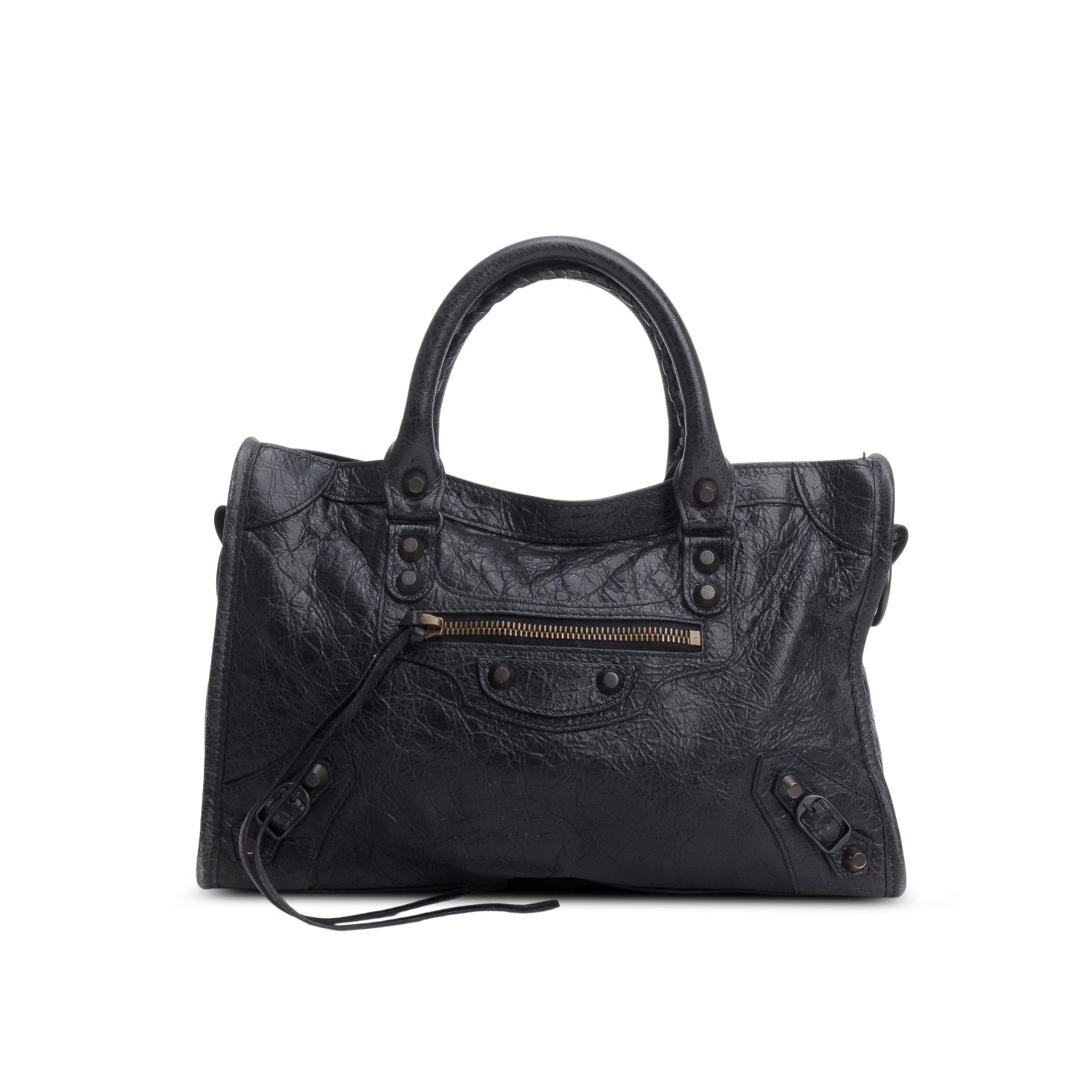 Balenciaga 2024 Black Arena Leather Small Le City Bag w/ Strap & Receipt