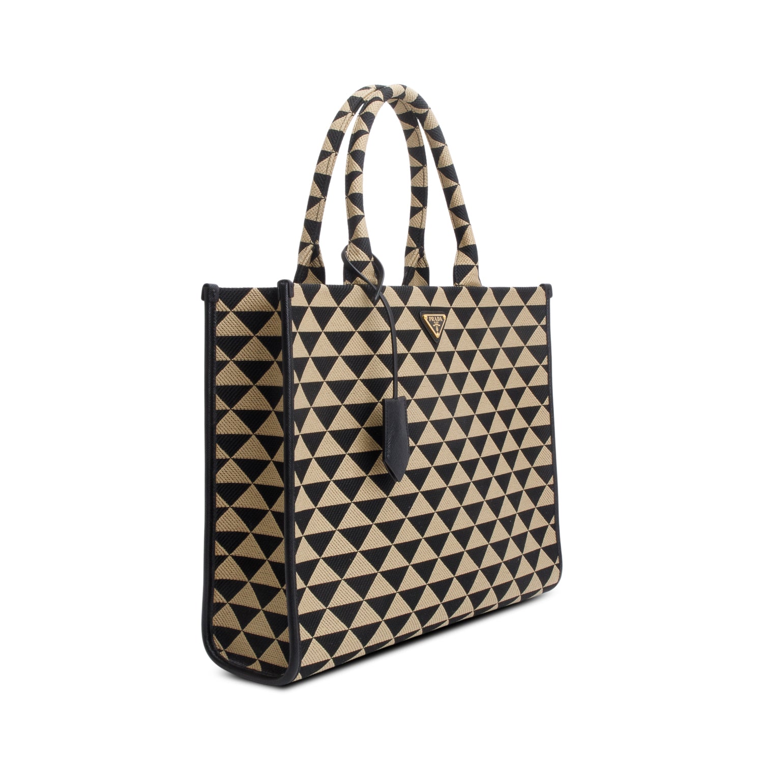 Prada Beige/Black Embroidered Fabric Large Symbole Tote w/ Box