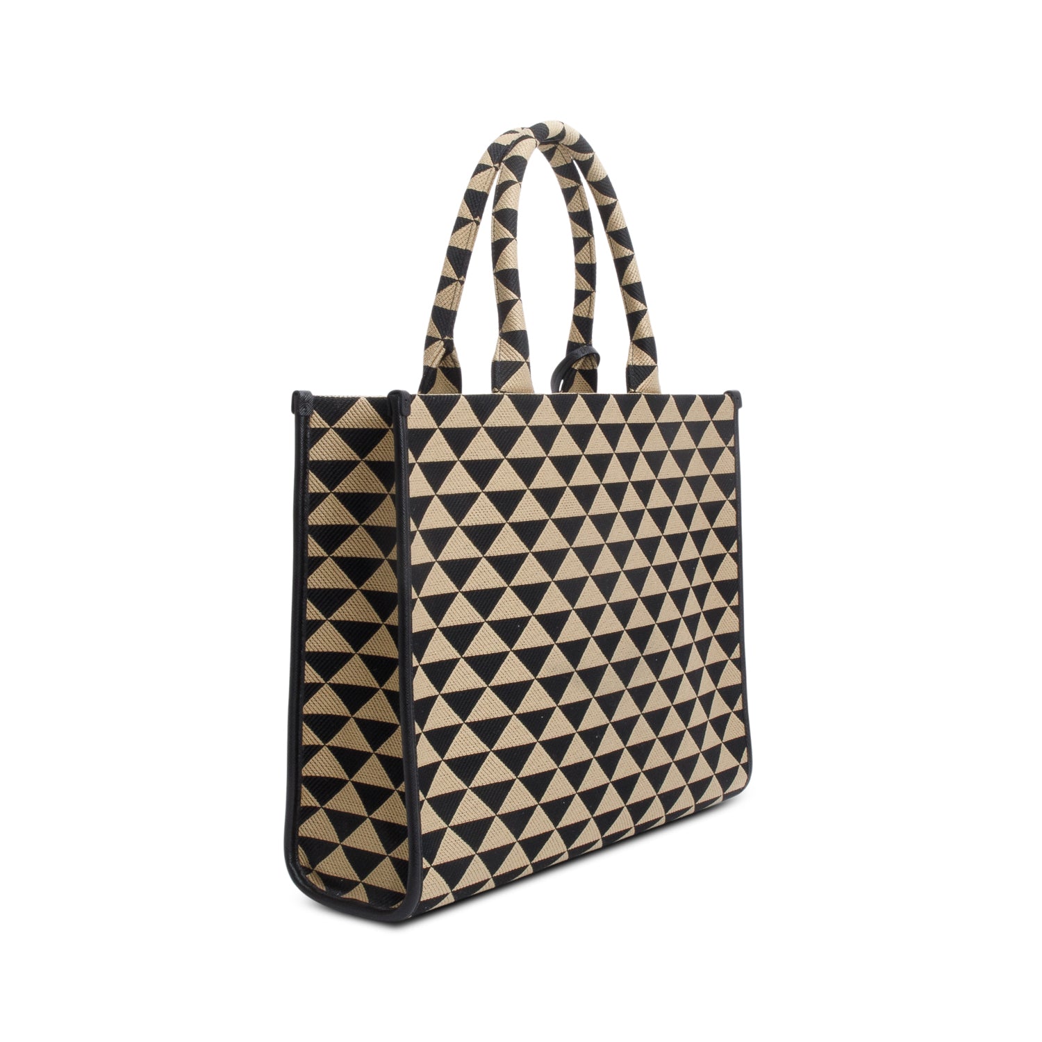 Prada Beige/Black Embroidered Fabric Large Symbole Tote w/ Box