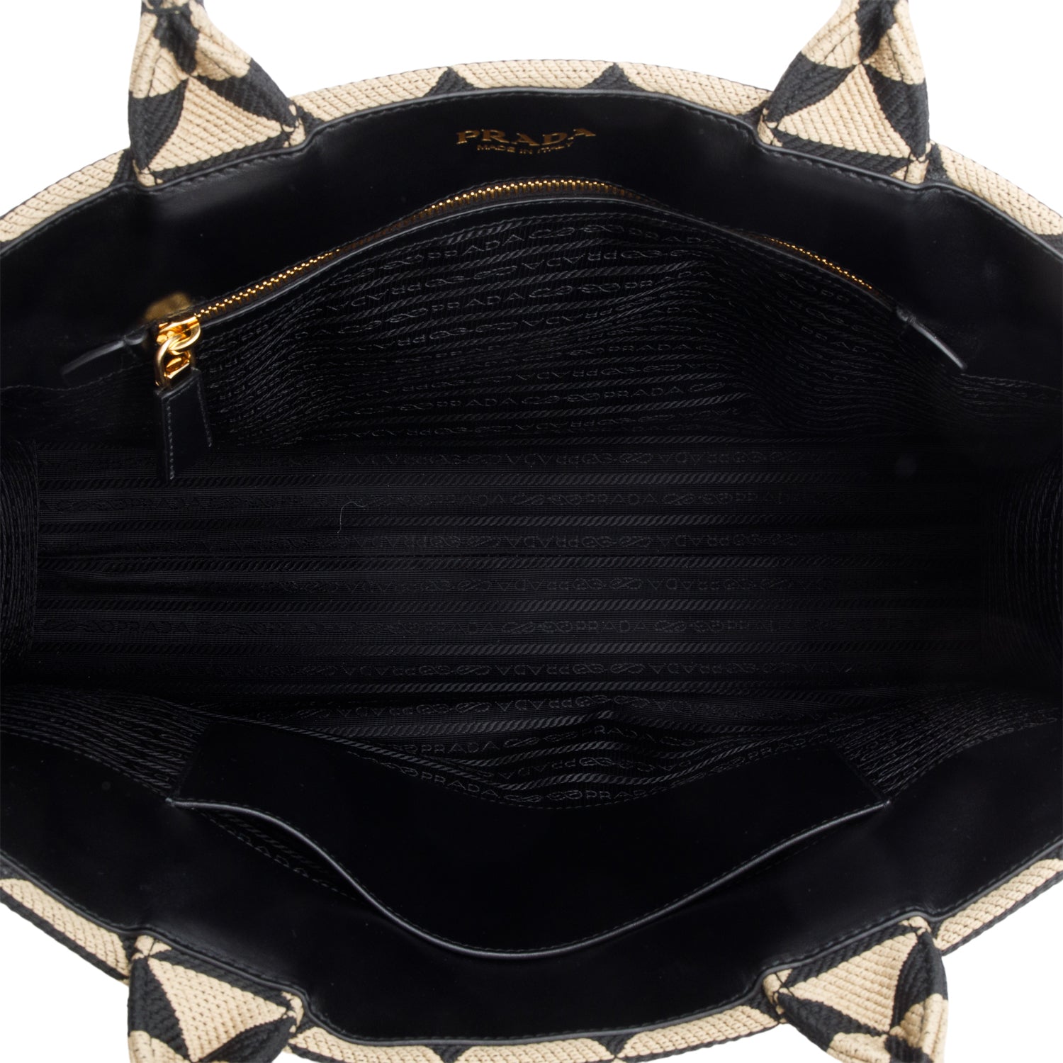 Prada Beige/Black Embroidered Fabric Large Symbole Tote w/ Box