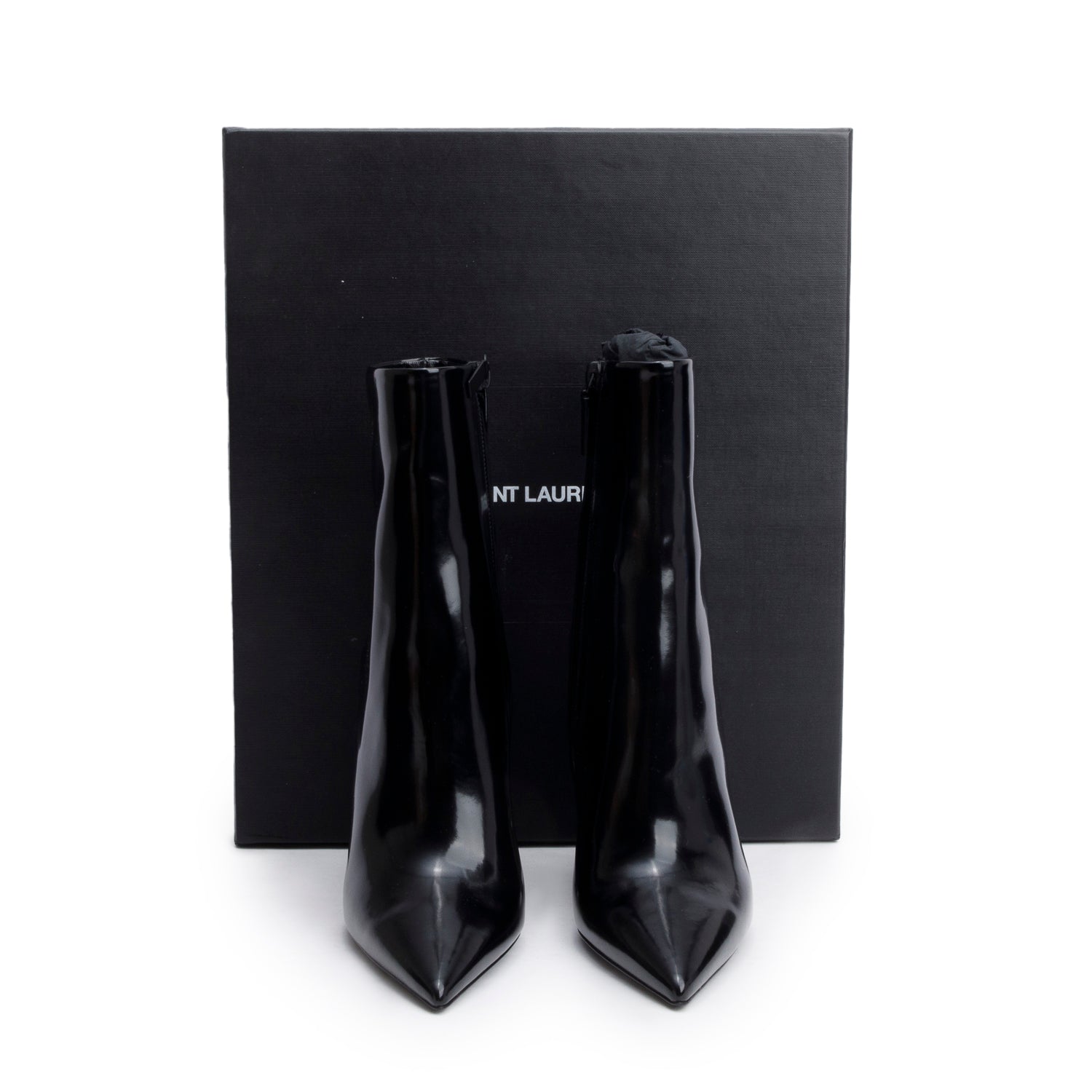 Saint Laurent Black Patent Leather Opyum Ankle Boots, Size 37 w/ Box