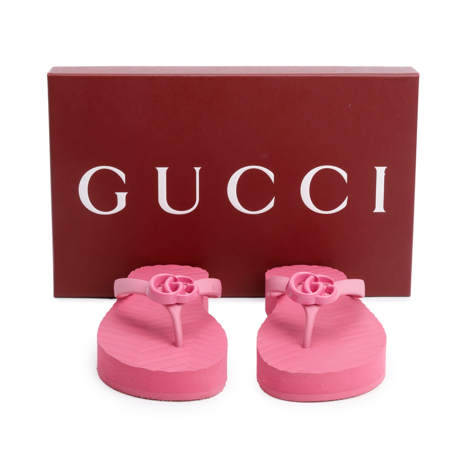 Gucci Pink Rubber Chevron GG Thong Sandals, Size 40 w/ Box