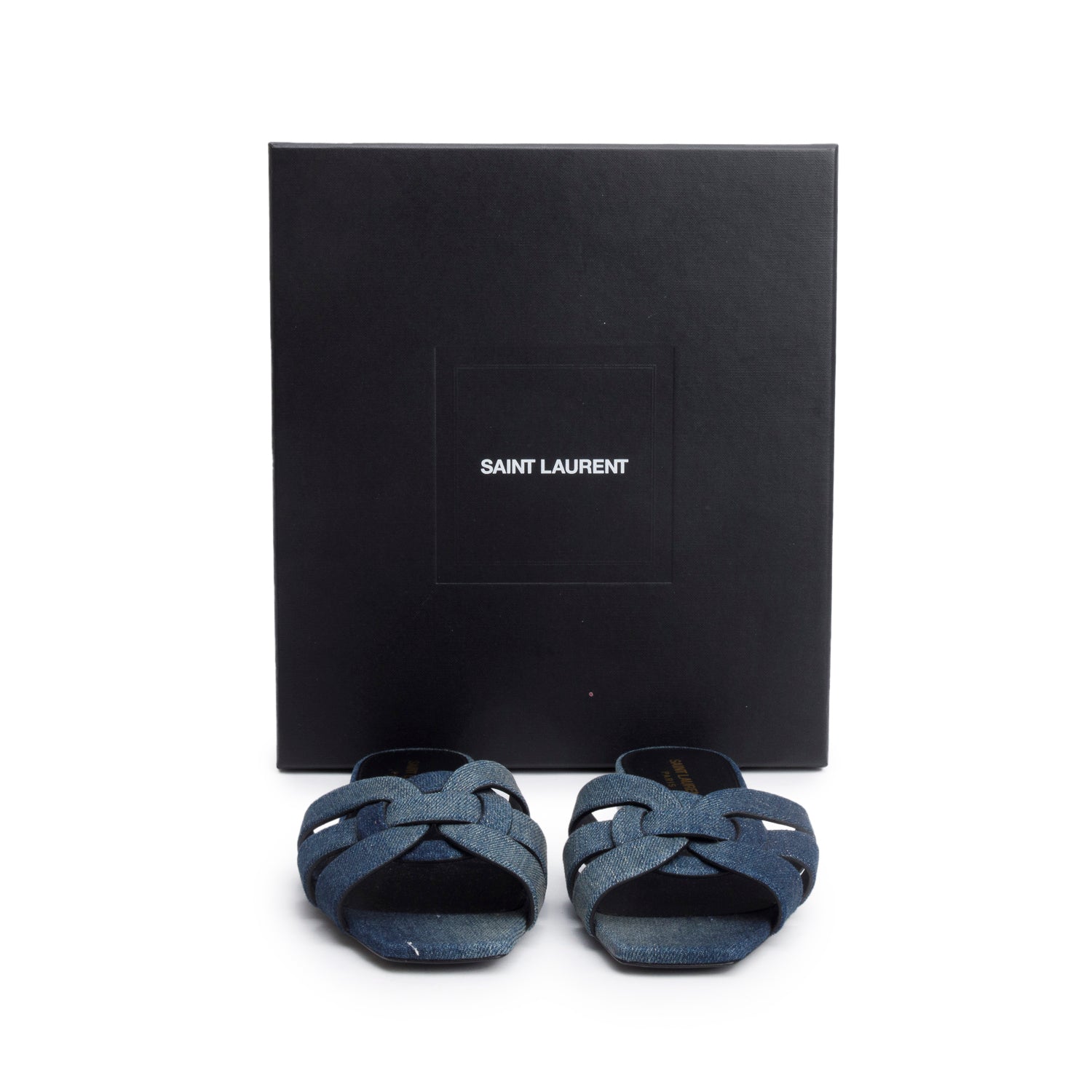 Saint Laurent Blue Denim Tribute Flat Slides , Size 39 w/ Box