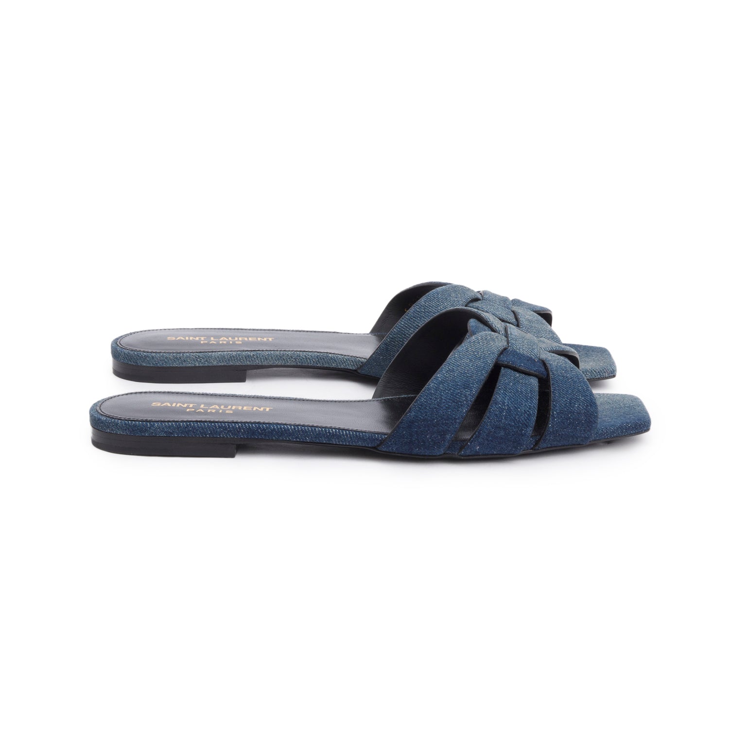 Saint Laurent Blue Denim Tribute Flat Slides , Size 39 w/ Box