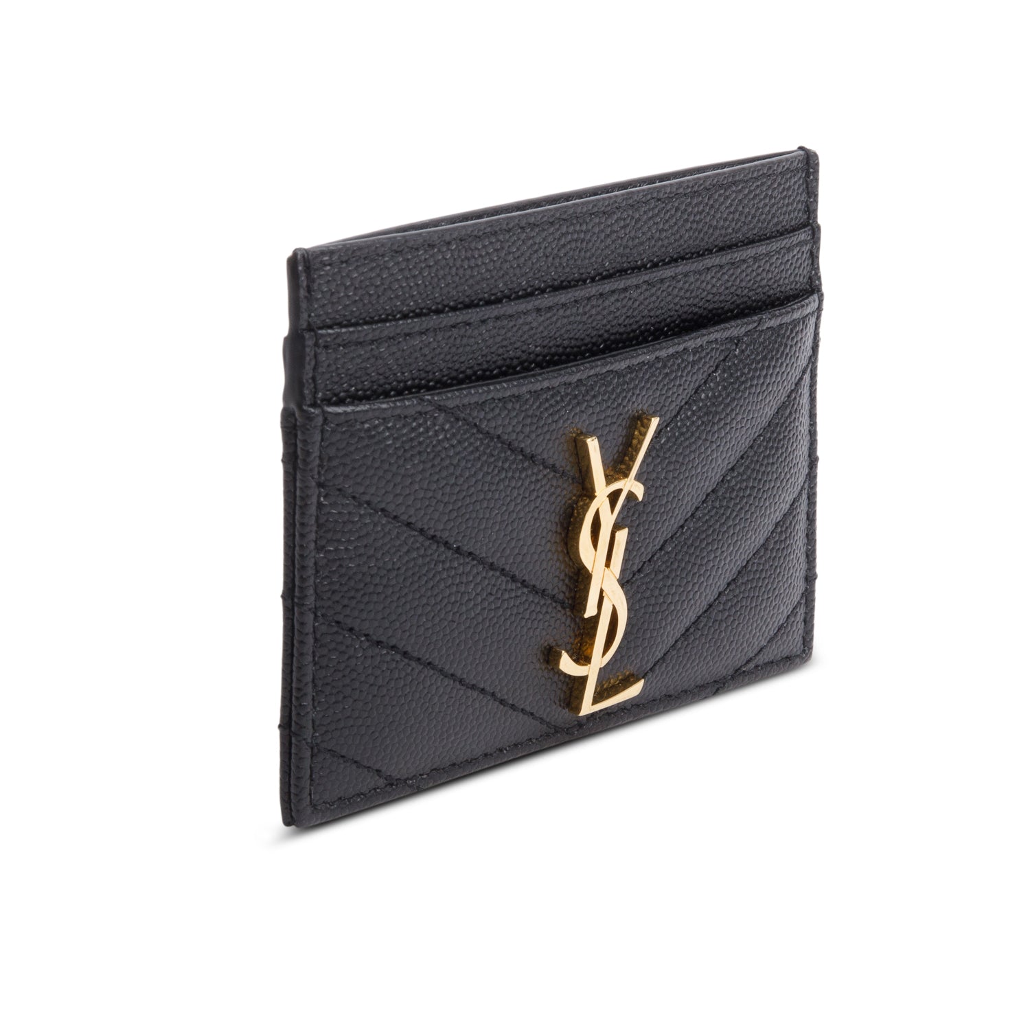 Saint Laurent 2023 Black Grain de Poudre Matelasse Chevron Leather Card Holder