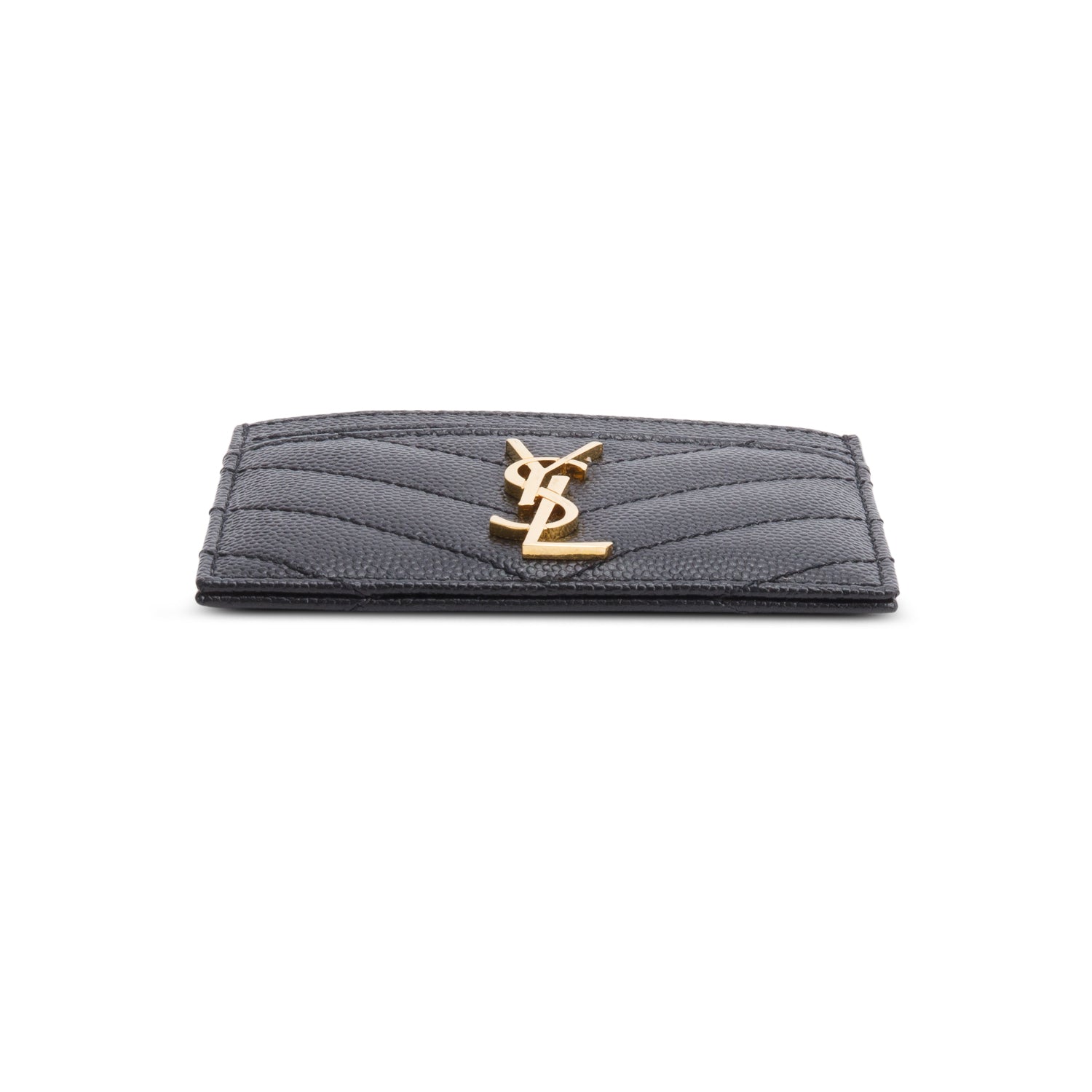 Saint Laurent 2023 Black Grain de Poudre Matelasse Chevron Leather Card Holder