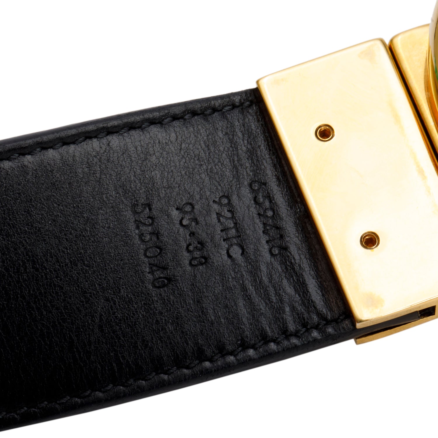 Gucci GG Supreme Canvas Black Calfskin Leather GG Marmont Reversible Belt 95 38