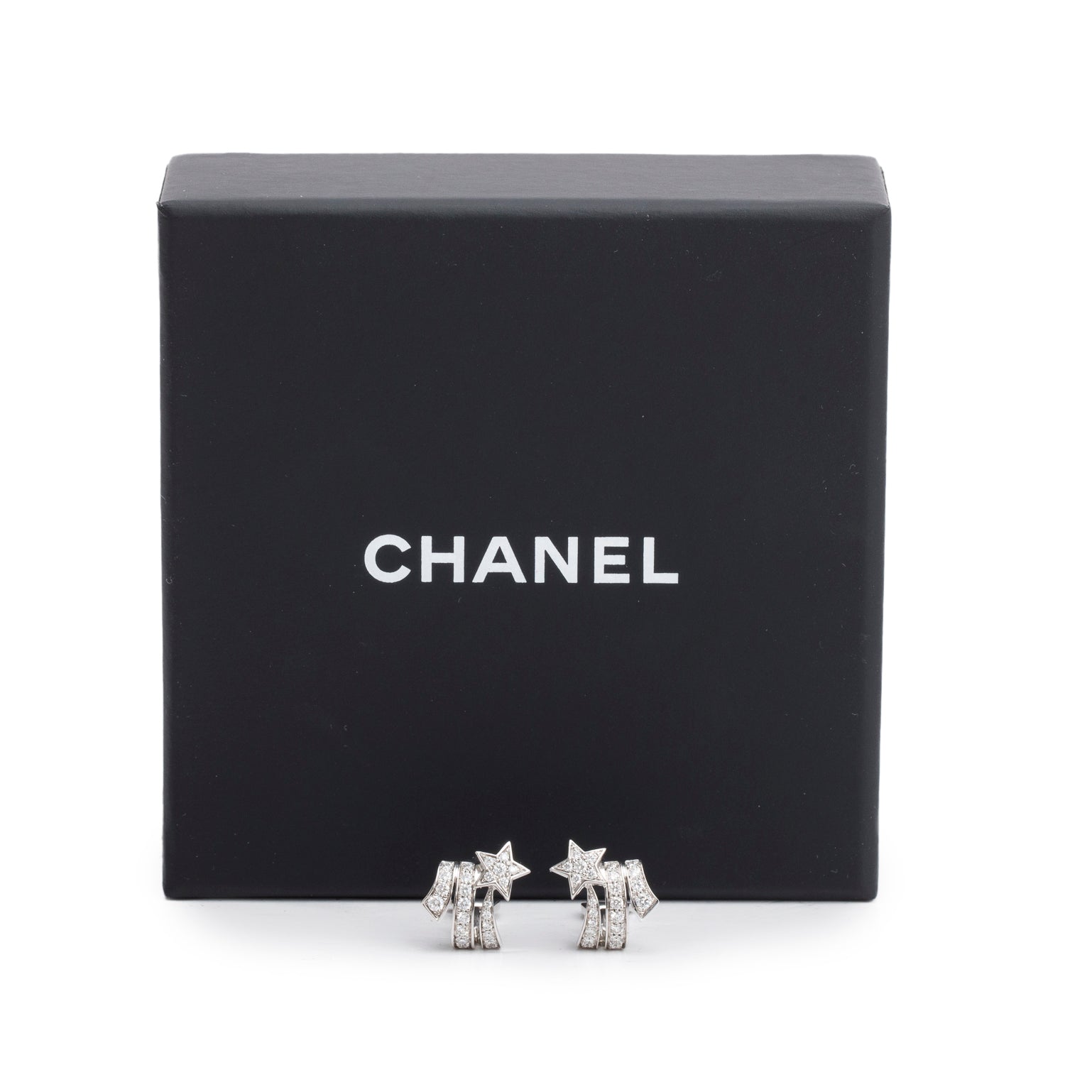 Chanel 18k White Gold Diamond Etoile Filante Earrings w/ Box