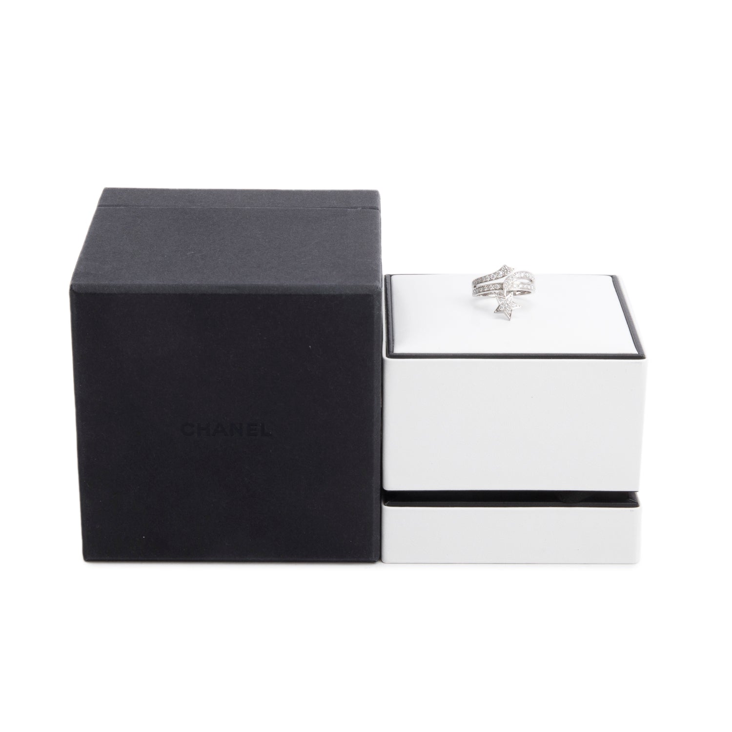 Chanel 18k White Gold Diamond Etoile Filante Ring, Size 53 6.5 w/ Box