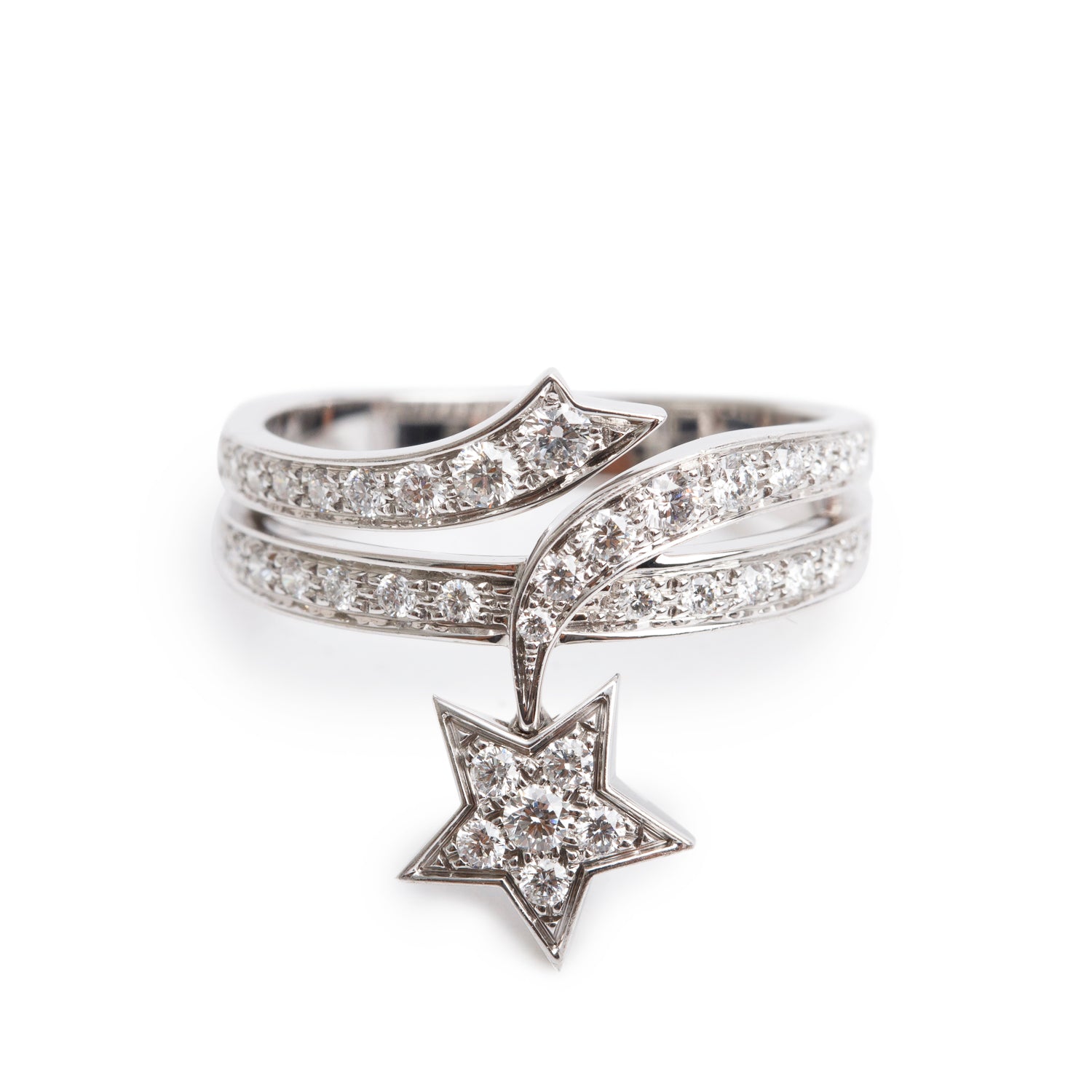 Chanel 18k White Gold Diamond Etoile Filante Ring, Size 53 6.5 w/ Box