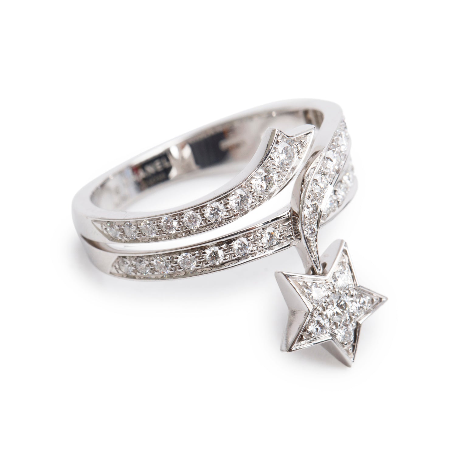 Chanel 18k White Gold Diamond Etoile Filante Ring, Size 53 6.5 w/ Box