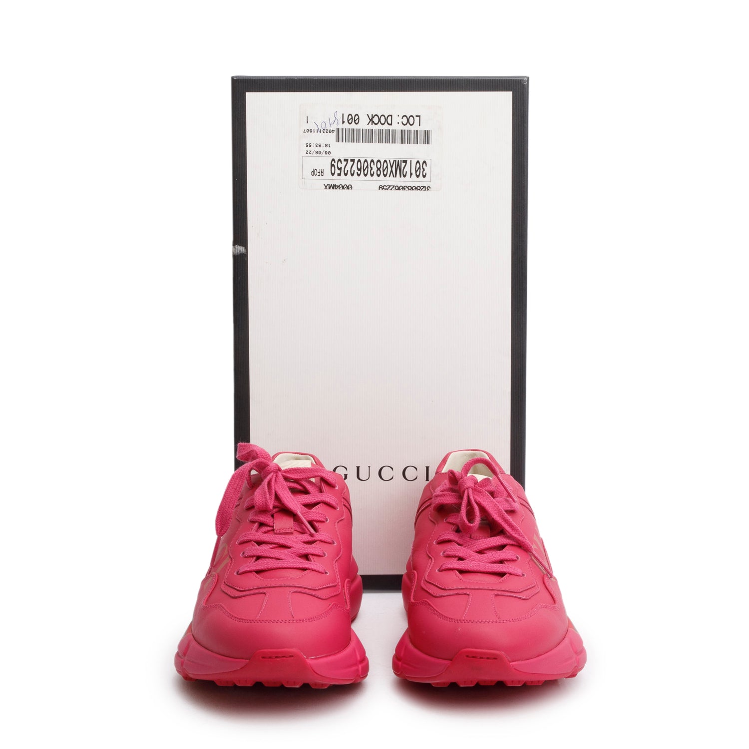 Gucci Pink Leather Women's Rhyton Gucci Logo Sneakers, Size 39 w/ Box
