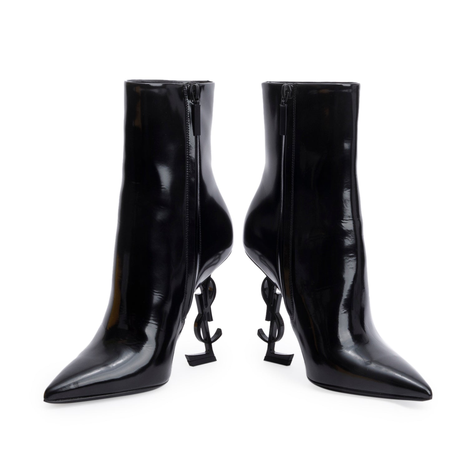 Saint Laurent Black Patent Leather Opyum Ankle Boots, Size 38 w/ Box