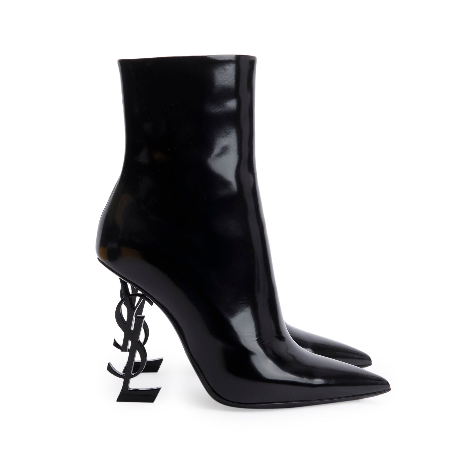 Saint Laurent Black Patent Leather Opyum Ankle Boots, Size 38 w/ Box