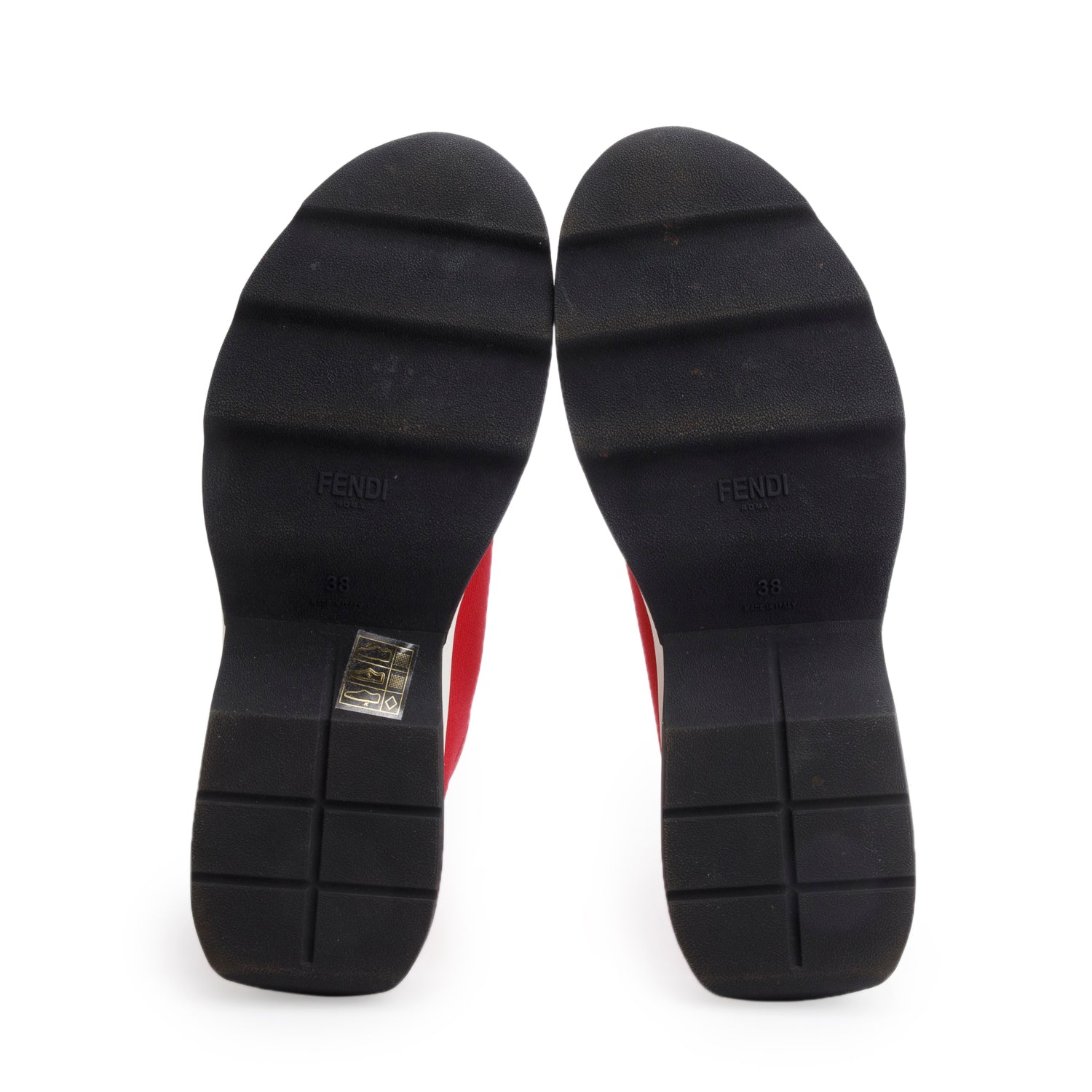 Fendi Red Stretch Knit FF Zucca Calfskin Mania Sock Sneakers, Size 38 w/ Box