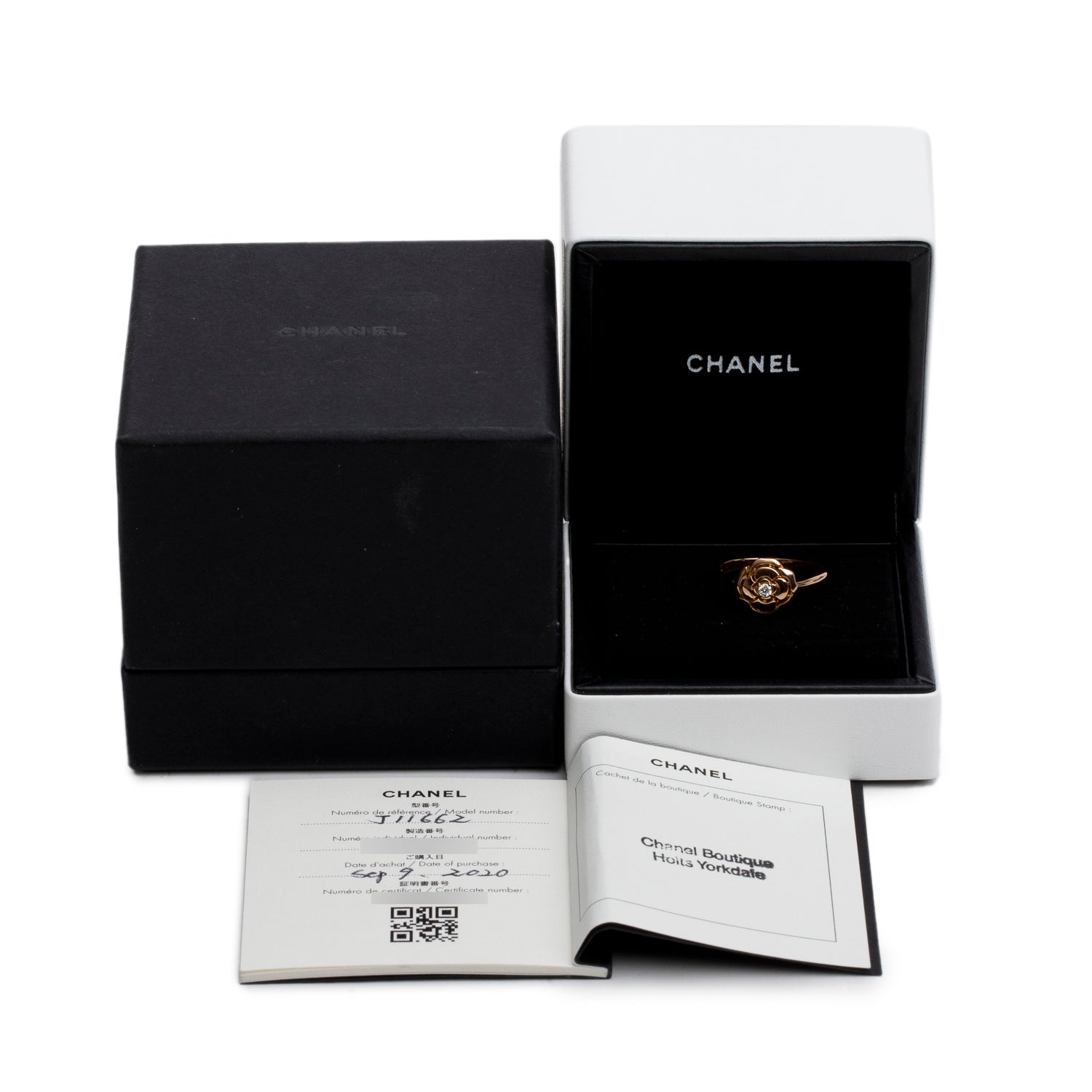 Chanel 18k Rose Gold Extrait de Camelia Ring, Size 54 7 Mini Version w/ Box & Papers
