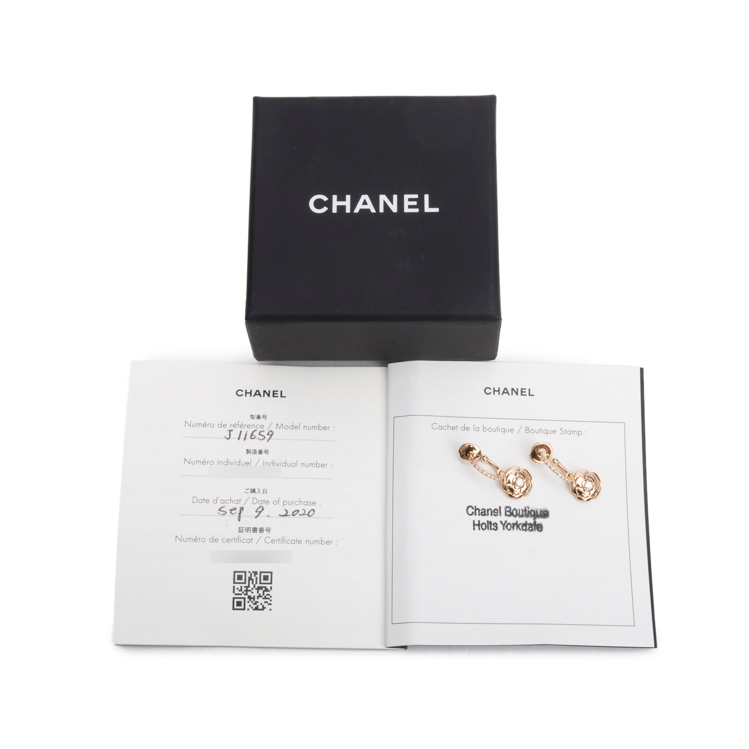 Chanel 18k Rose Gold Diamond Extrait de Camelia Earrings w/ Box & Certificate