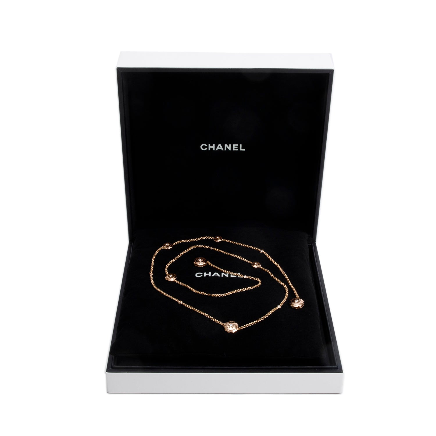 Chanel 18k Rose Gold Diamond Les Infinis de Camelia Transformable Long Necklace w/ Box & Certificate