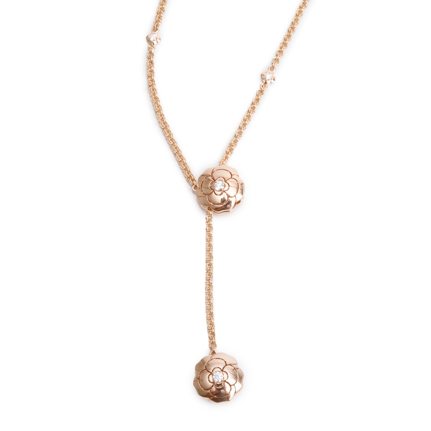 Chanel 18k Rose Gold Diamond Les Infinis de Camelia Transformable Long Necklace w/ Box & Certificate