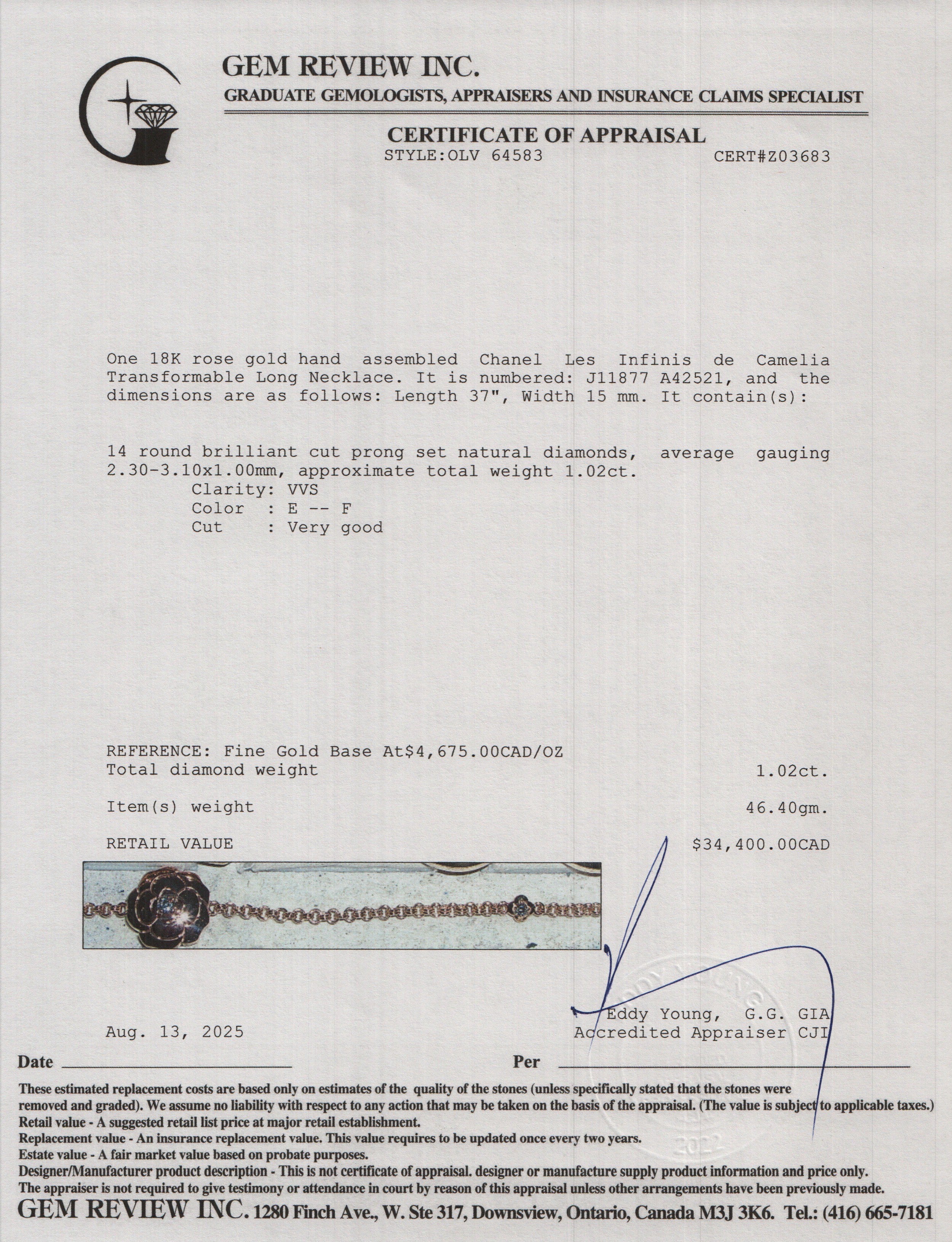 Chanel 18k Rose Gold Diamond Les Infinis de Camelia Transformable Long Necklace w/ Box & Certificate