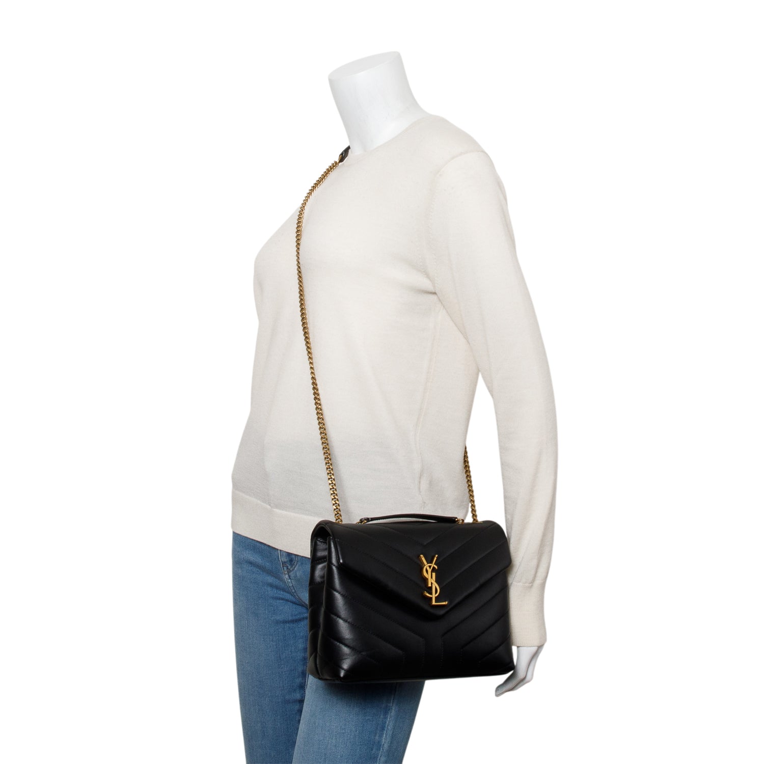 Saint Laurent 2024 Black Quilted Calfskin Leather Small Loulou Monogram Shoulder Bag