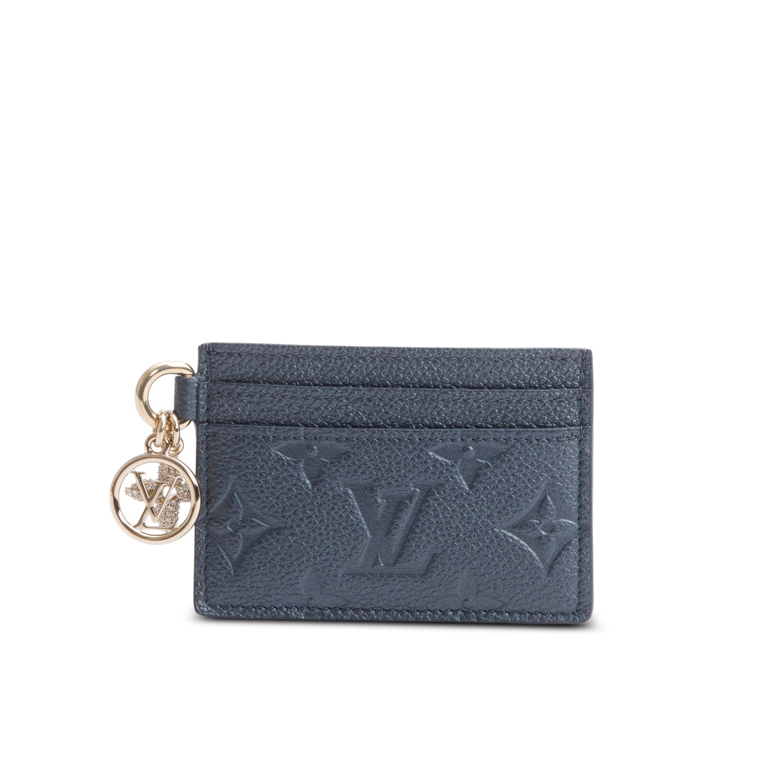Louis Vuitton Metallic Grey Monogram Empreinte Leather LV Charms Card Holder w/ Box