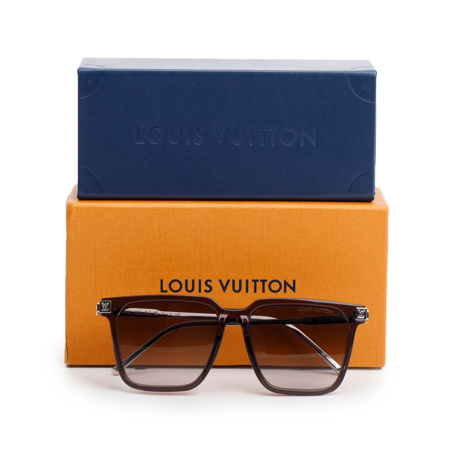 Louis Vuitton 2024 Z2209E Palladium Plated Metal & Grey Acetate LV Rise Square Sunglasses w/ Box & Receipt