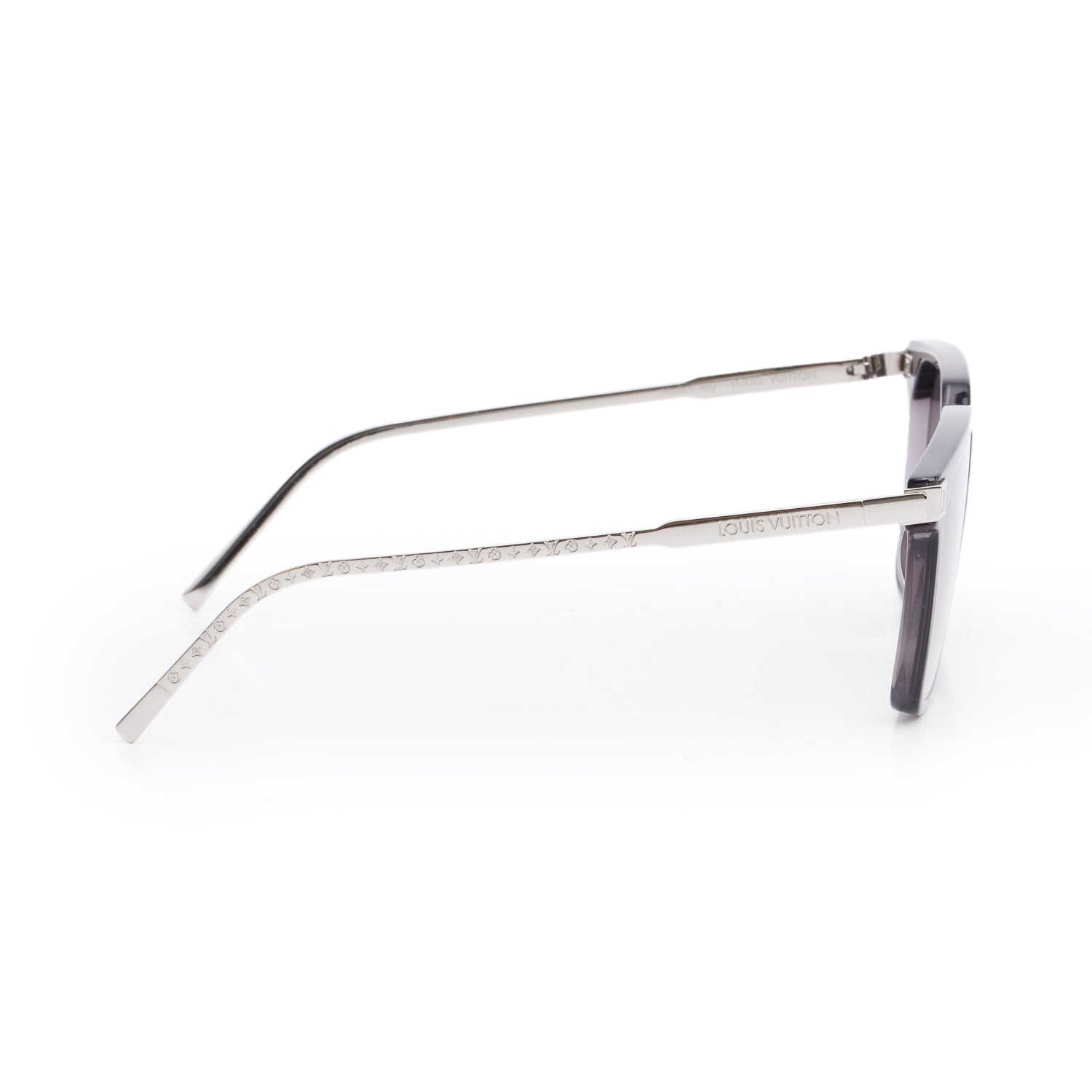 Louis Vuitton 2024 Z2209E Palladium Plated Metal & Grey Acetate LV Rise Square Sunglasses w/ Box & Receipt