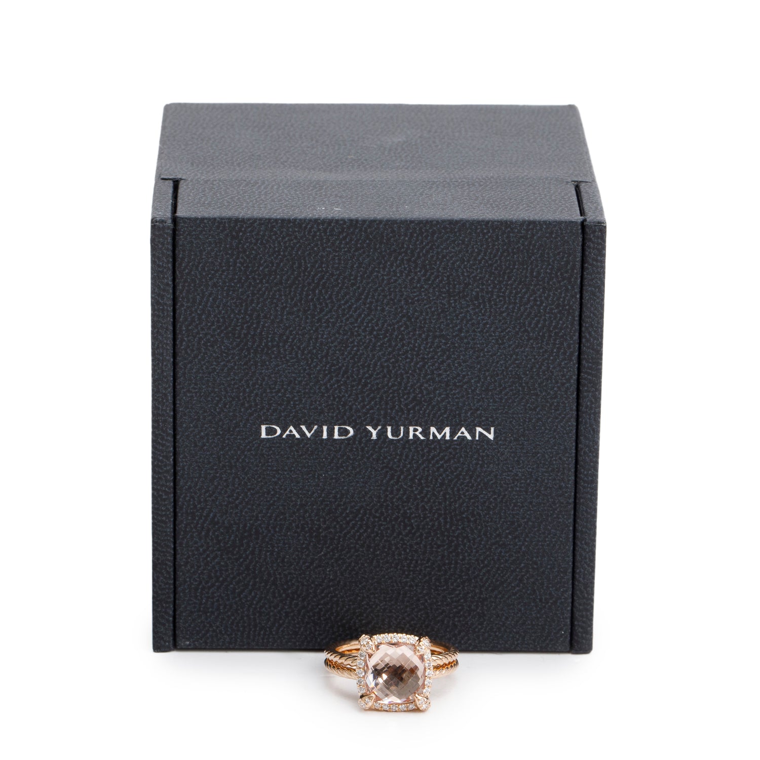 David Yurman 18k Rose Gold 9 MM Morganite & Diamond Chatelaine Ring, Size 6 w/ Box