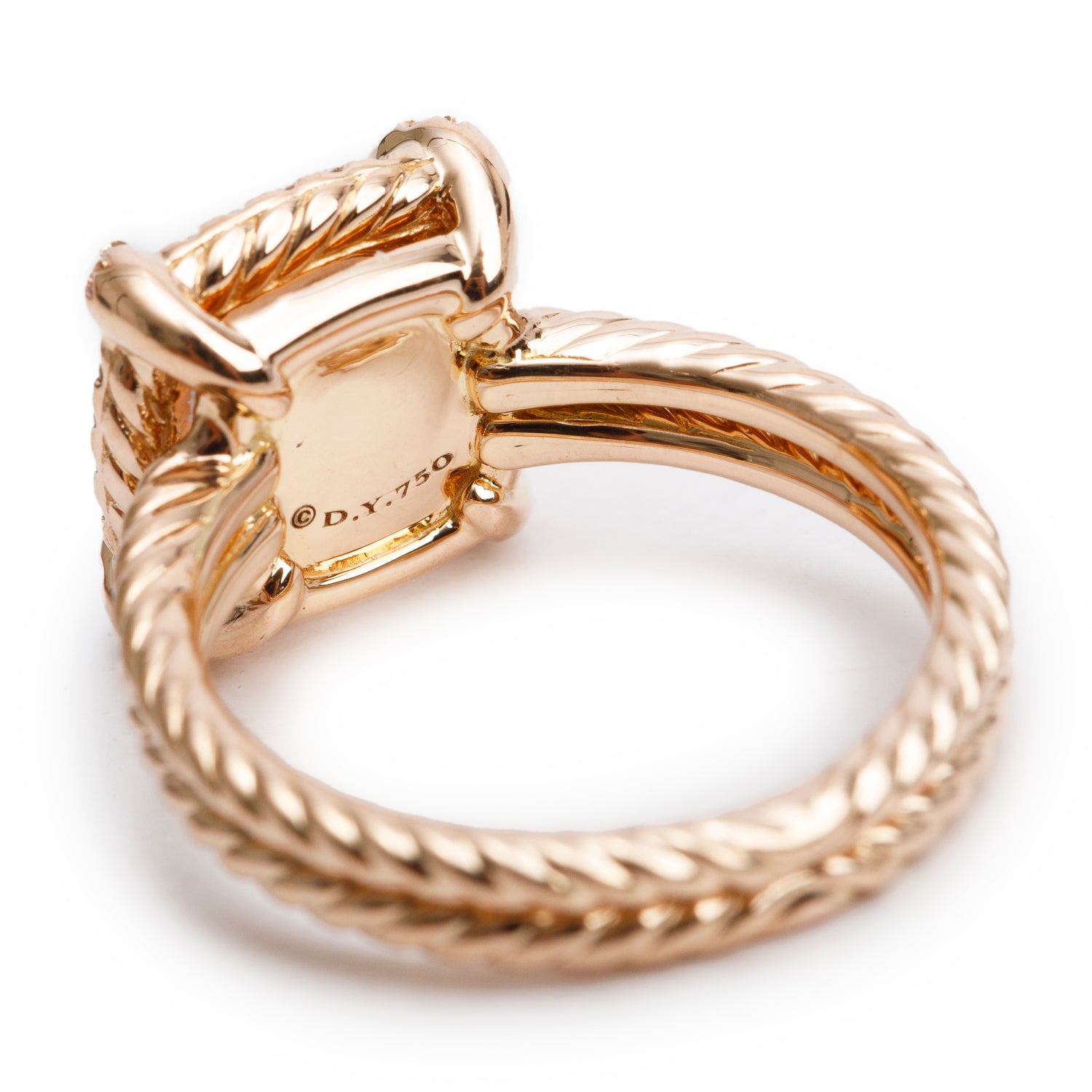 David Yurman 18k Rose Gold 9 MM Morganite & Diamond Chatelaine Ring, Size 6 w/ Box