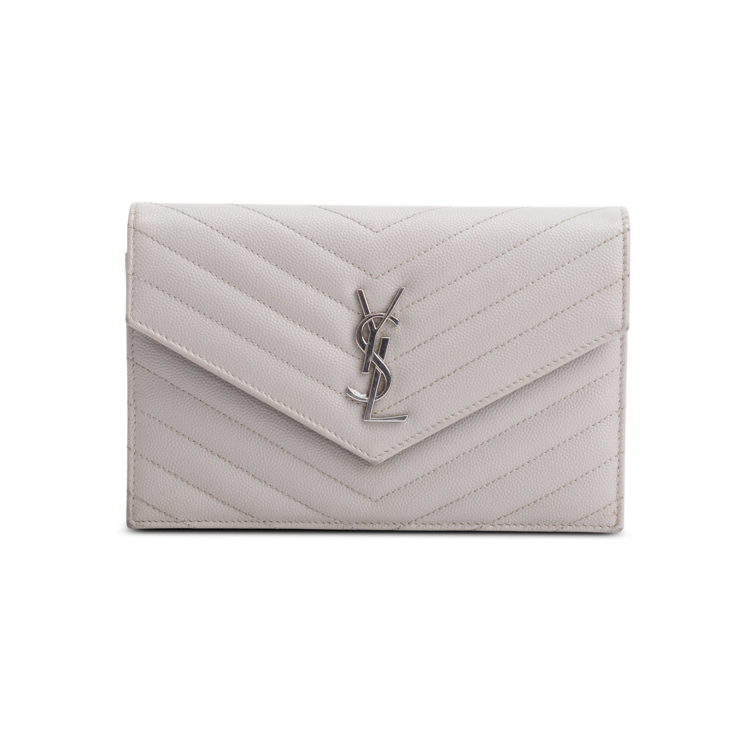 Saint Laurent Grey Cassandre Matelasse Envelope Chain Wallet