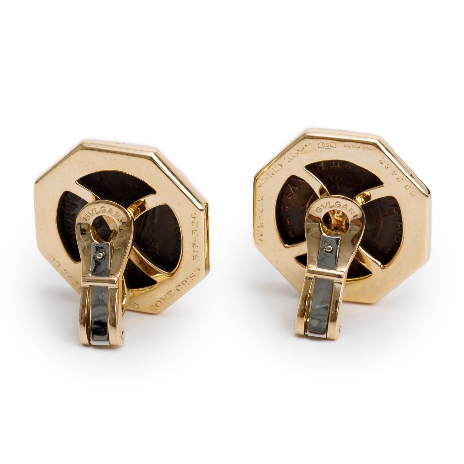 BVLGARI Vintage 18k Yellow Gold Monete Ancient Coin Clip-On Earrings w/ Box