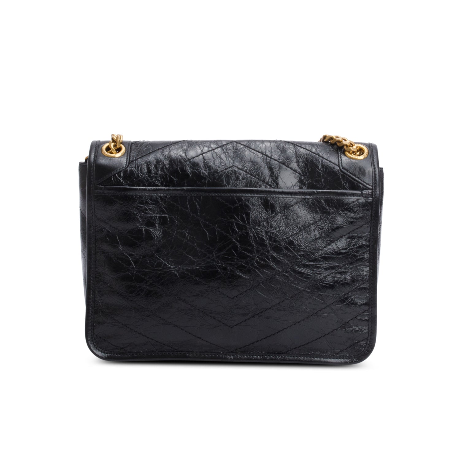 Saint Laurent 2023 Black Crinkled Calfskin Leather Medium Niki Shoulder Bag