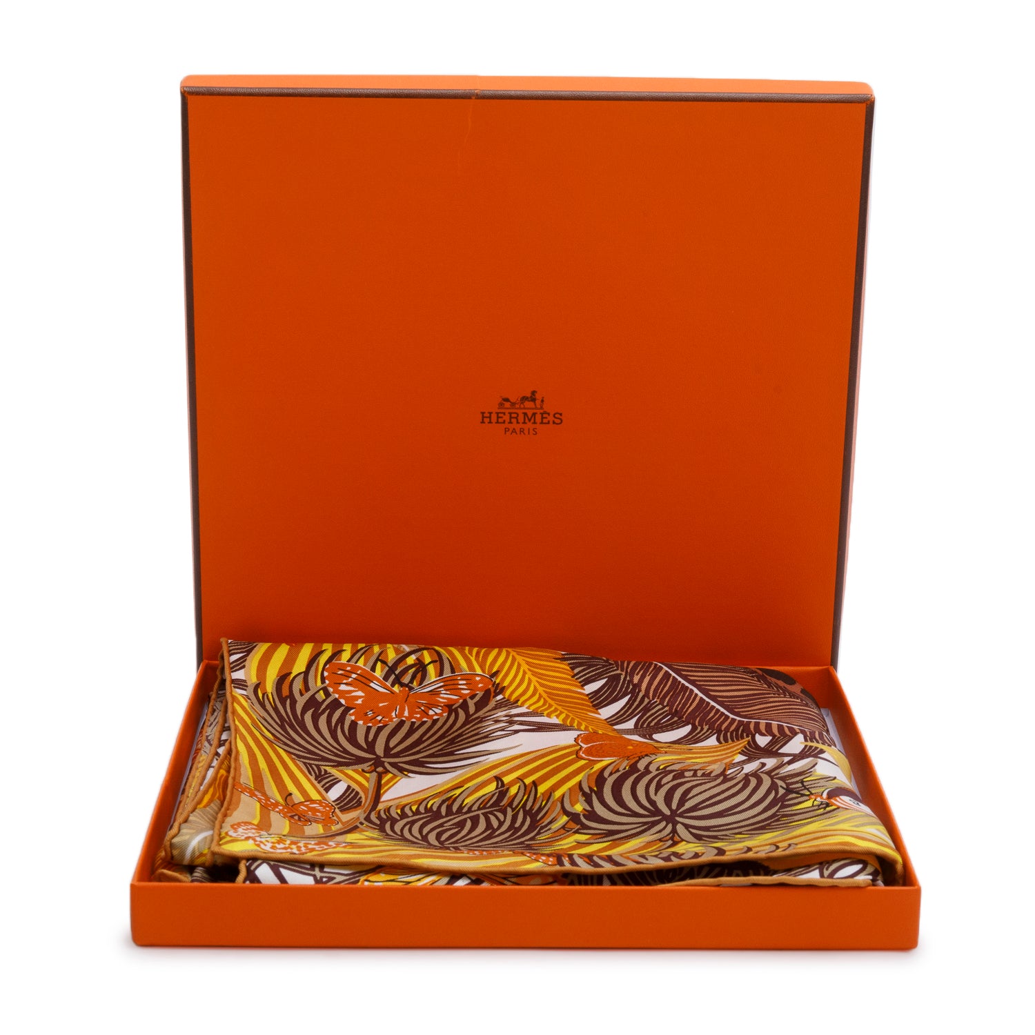 Hermes Brown/Multicolor 'Jaguar Quetzal' Silk Scarf 90 w/ Box