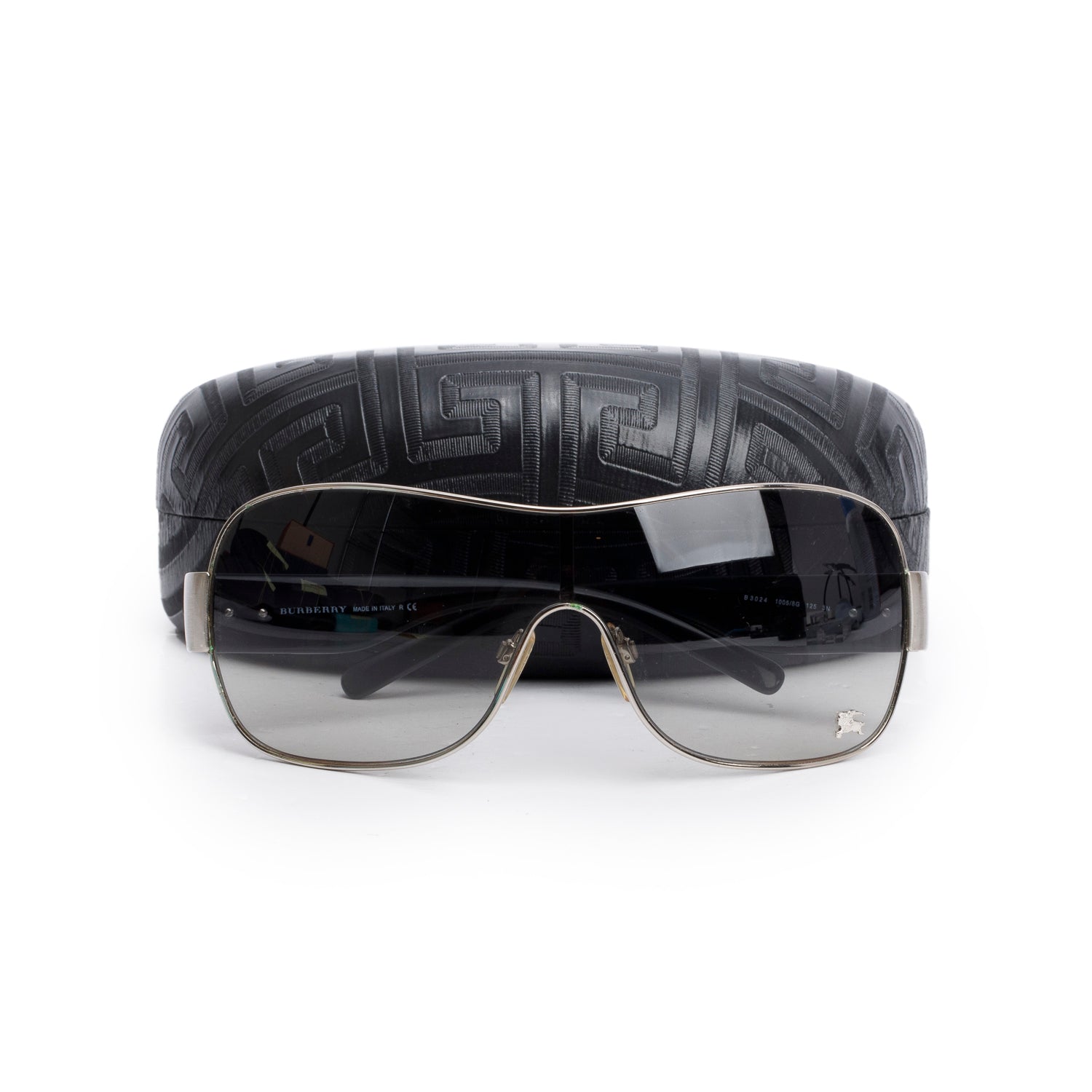 Burberry BE 3024 Black Acetate Logo Shield Sunglasses w/ Case