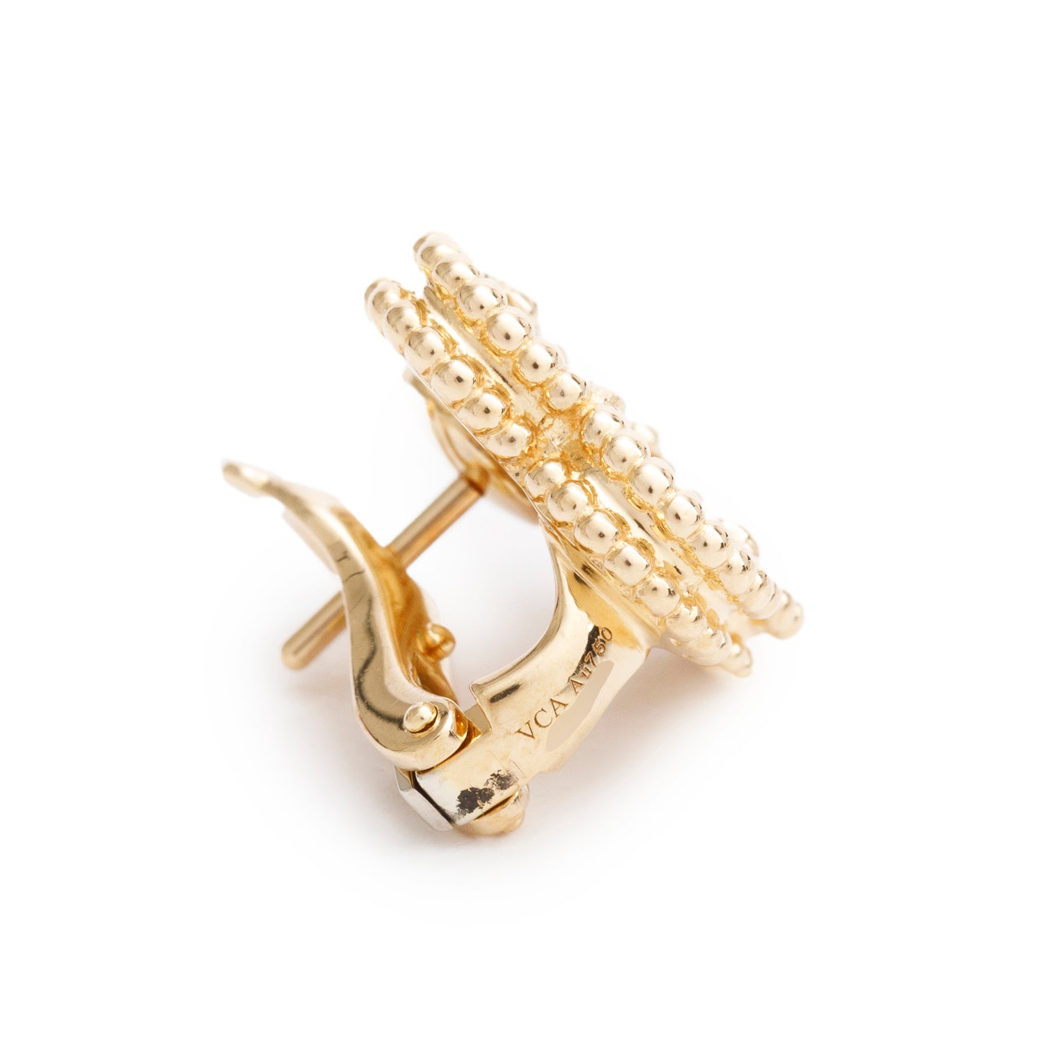 Van Cleef & Arpels 18k Yellow Gold Vintage Alhambra Mother of Pearl Stud Earrings w/ Receipt