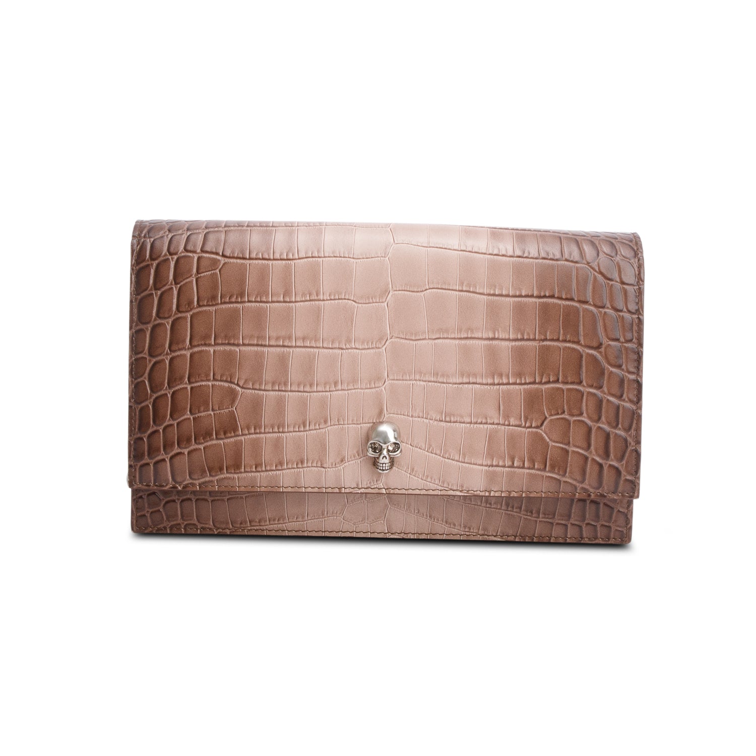 Alexander McQueen Brown Ombre Crocodile Embossed Skull Small Crossbody Bag
