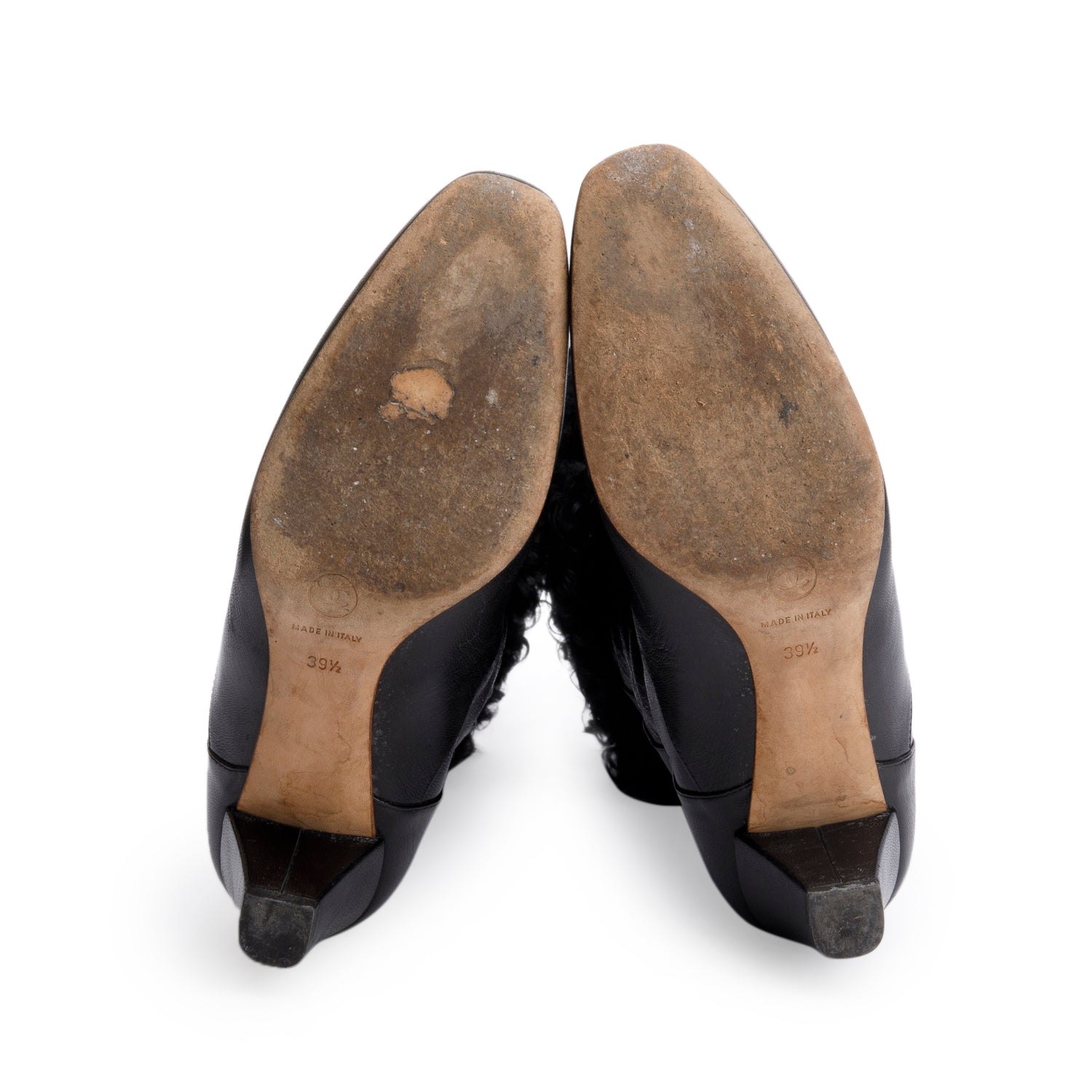 Chanel Black Leather Shearling CC Logo Riding Boots, Size 39.5