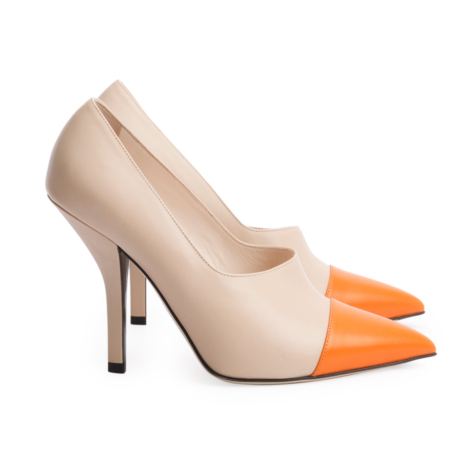 Fendi Beige/Orange Leather Fendi Roma Pointed-Toe Pumps, Size 40 w/ Box