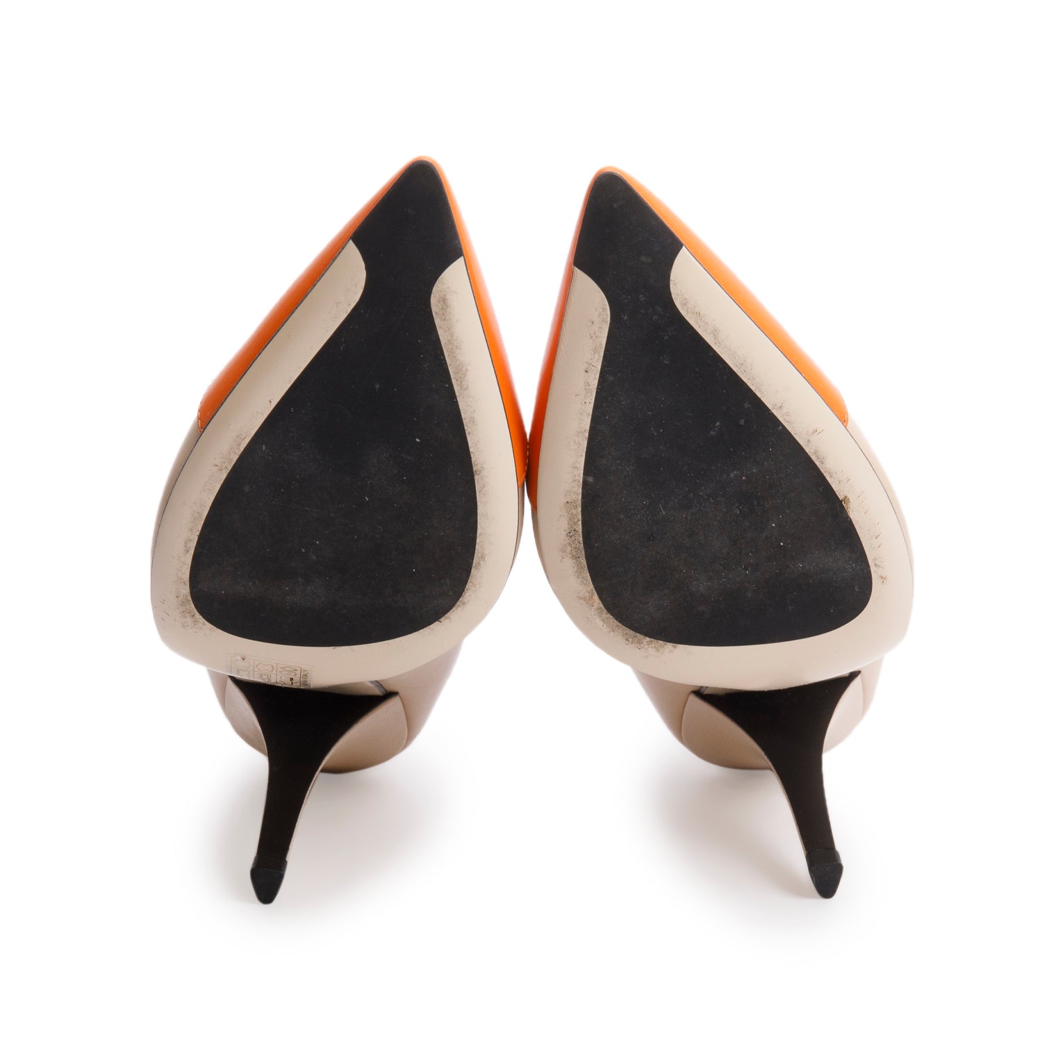 Fendi Beige/Orange Leather Fendi Roma Pointed-Toe Pumps, Size 40 w/ Box