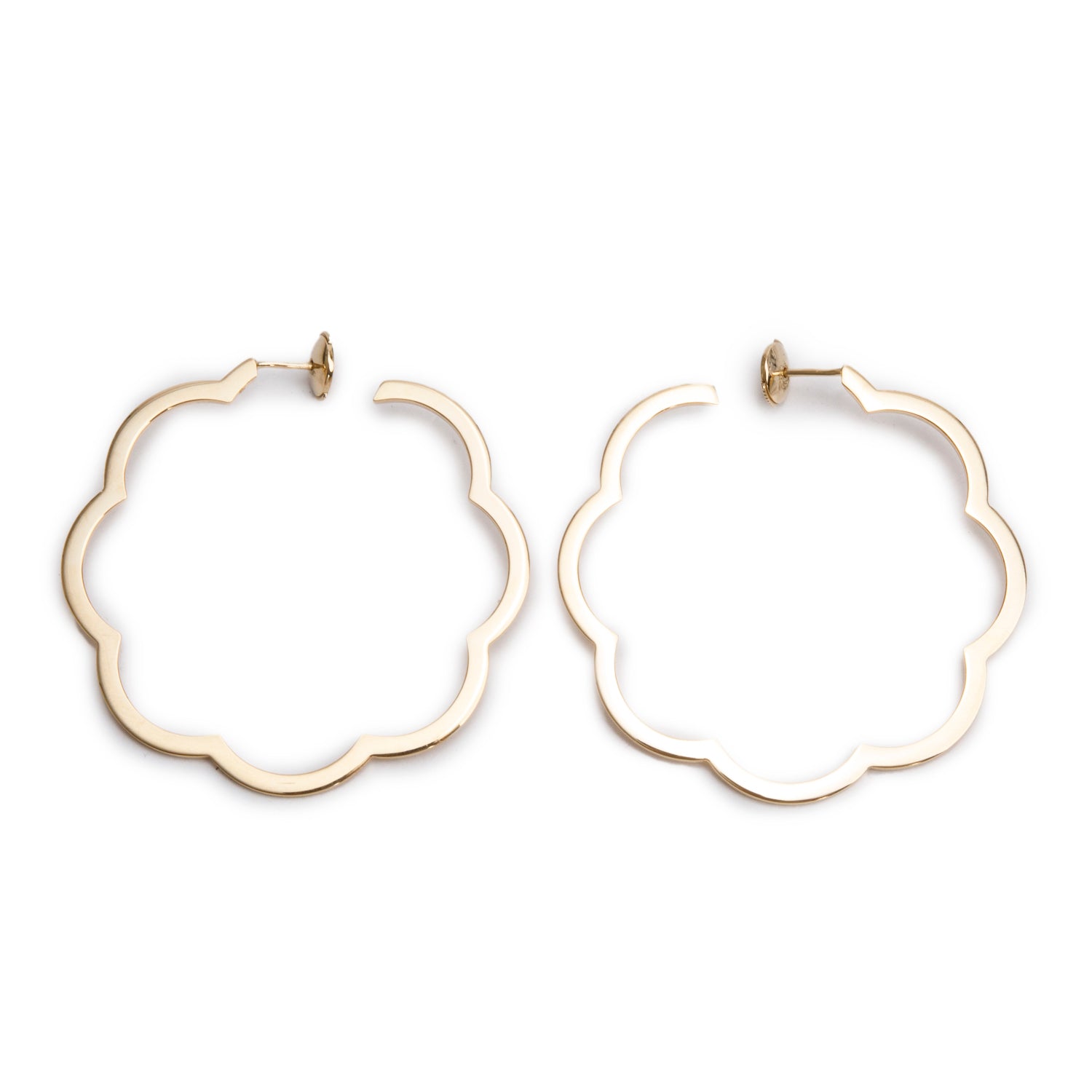 Chanel 18k Yellow Gold Large Profil de Camelia Hoop Earrings
