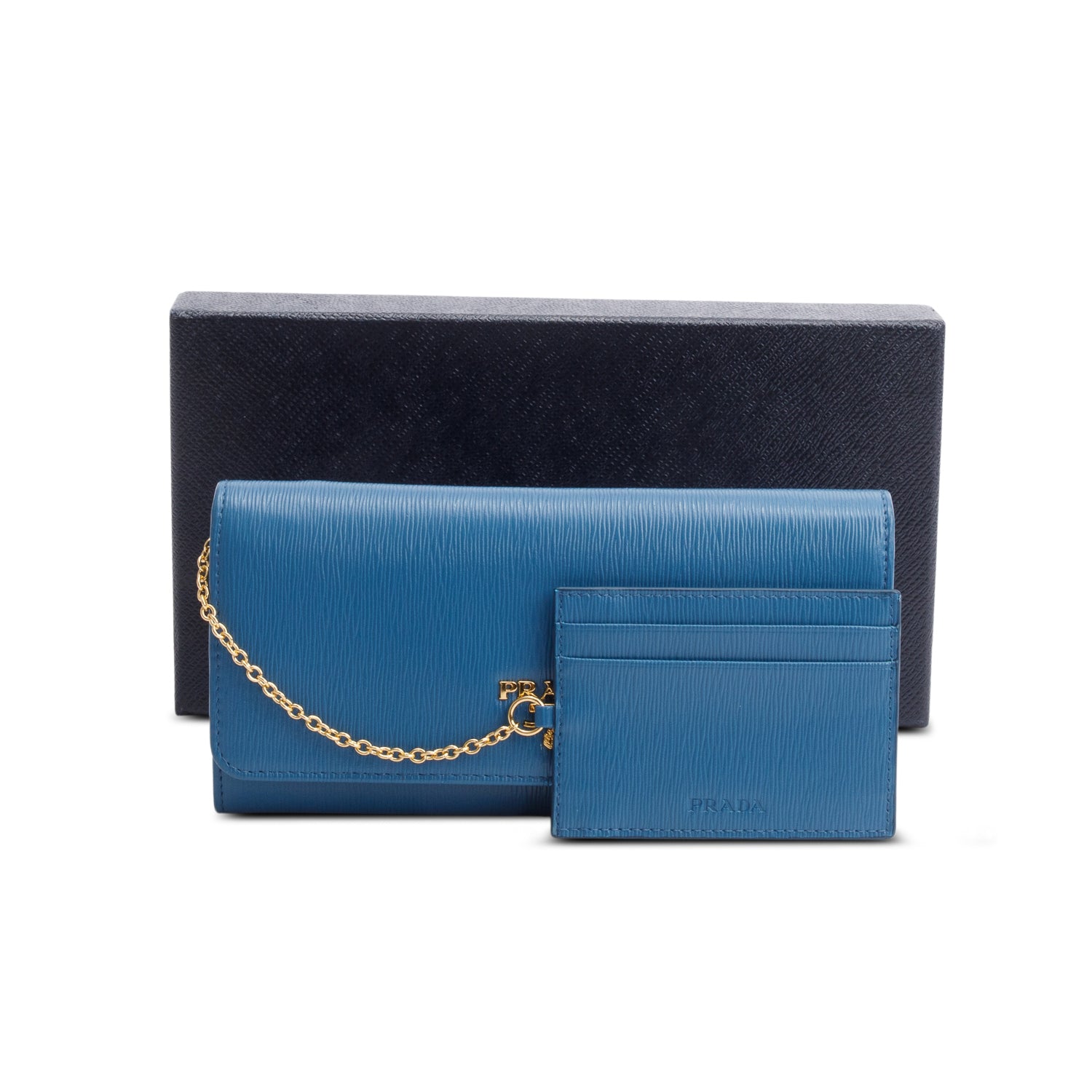 Prada Blue Vitello Move Leather Continental Wallet w/ Box & Authenticity Card