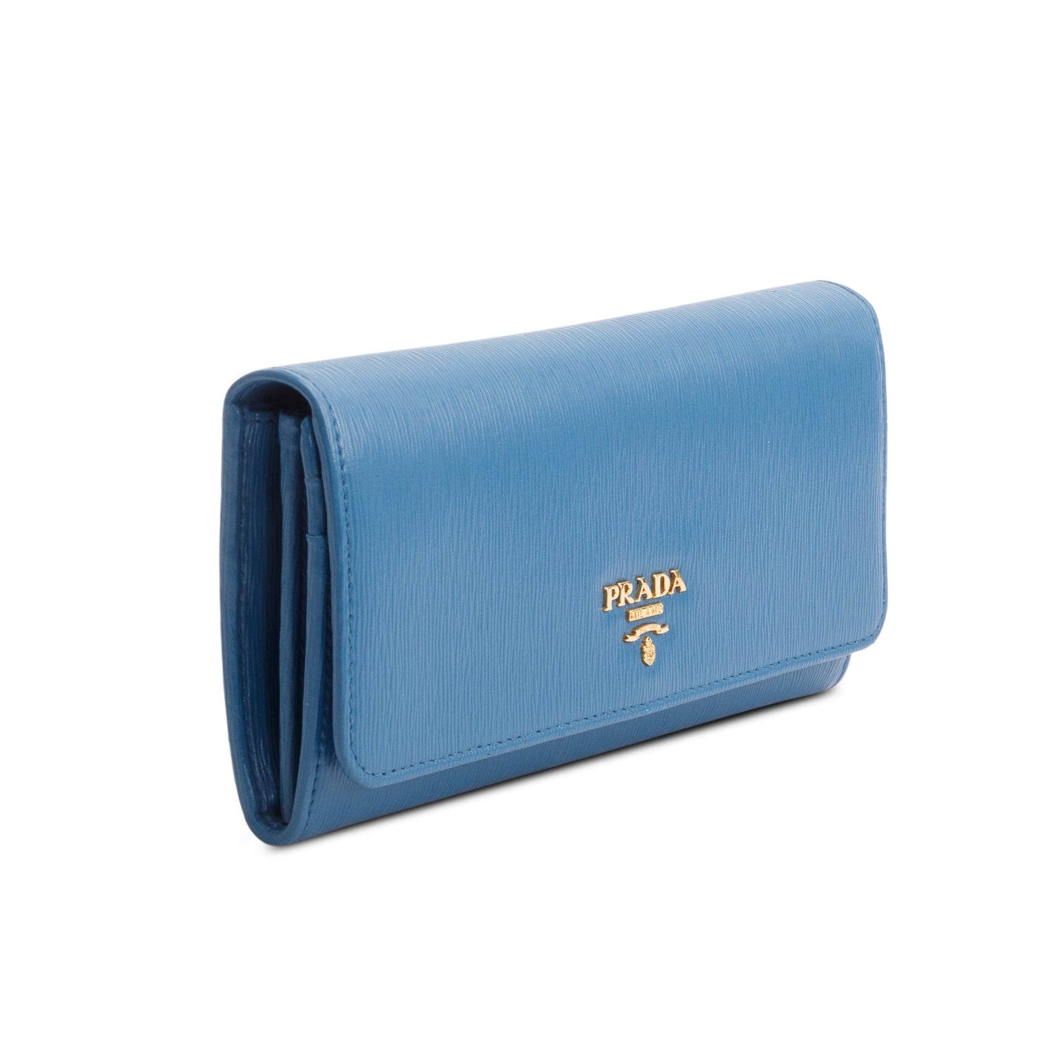 Prada Blue Vitello Move Leather Continental Wallet w/ Box & Authenticity Card